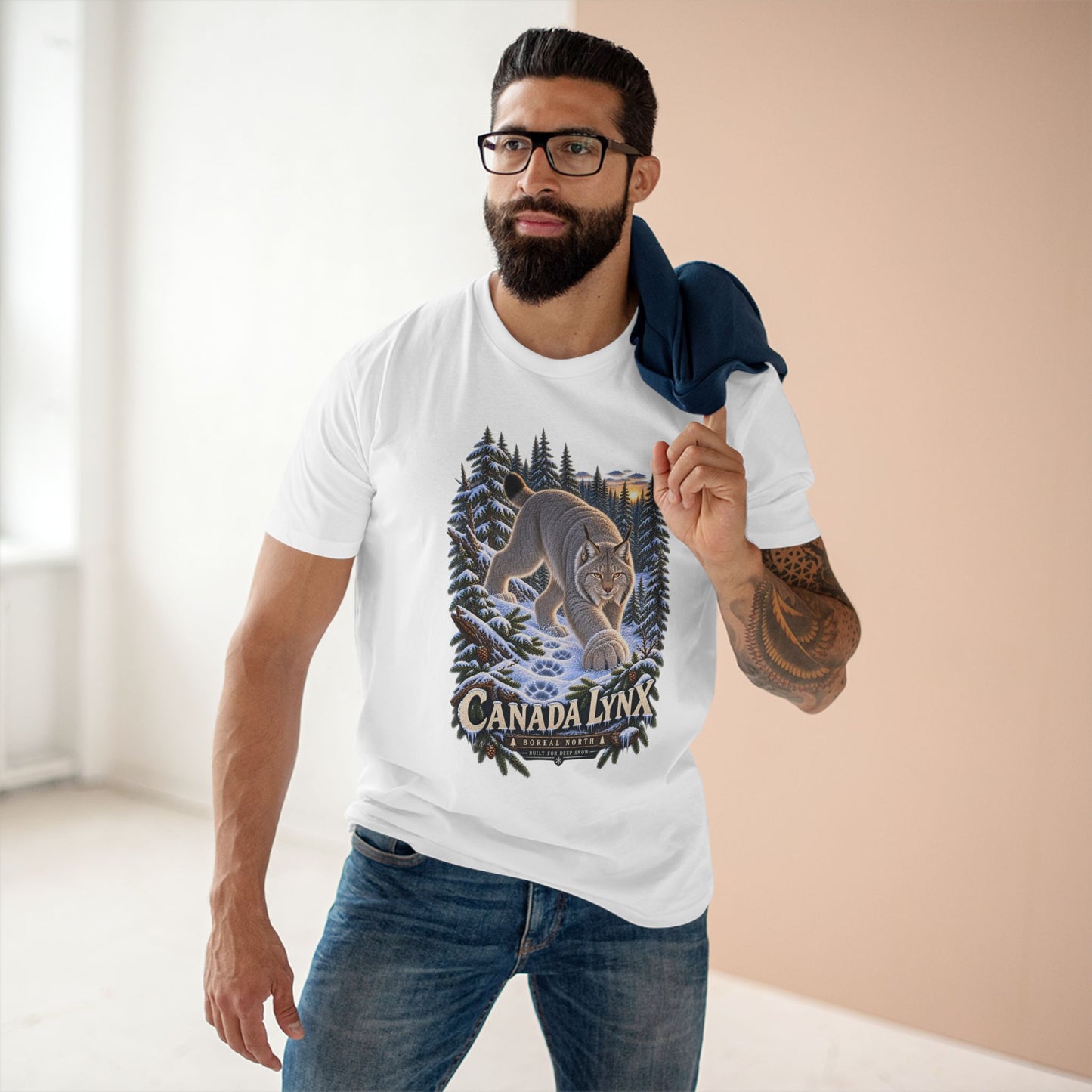 Canada Lynx T-Shirt, Boreal Forest Wildlife Graphic, Deep Snow Wild Cat Design