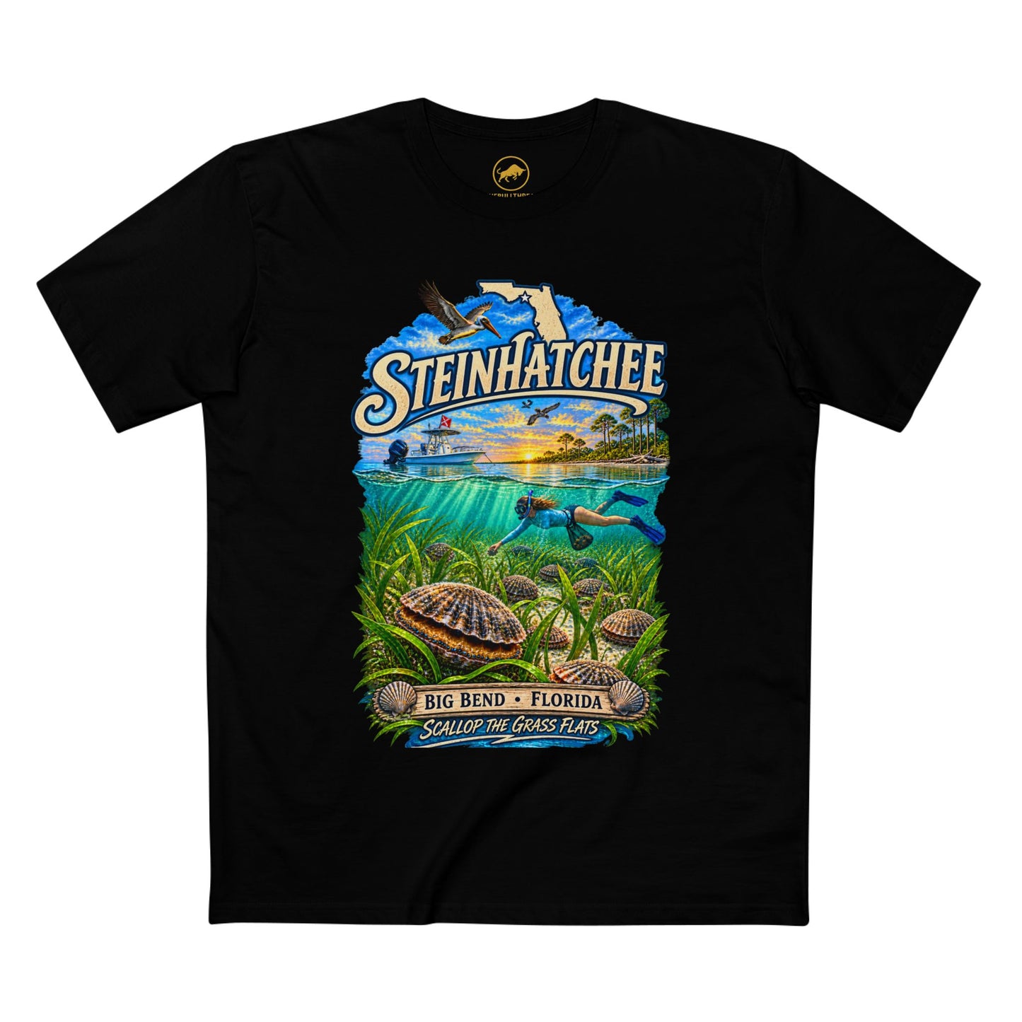 Steinhatchee Florida Scalloping Shirt, Big Bend Bay Scallop Tee, Gulf Coast Snorkeling Boating Vacation T-Shirt, Florida Waterman Gift.
