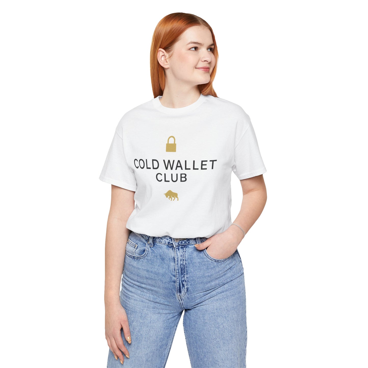 Premium Crypto Investor Shirt - Cold Wallet Club Gold Lock & Bull Design by TheBullThread