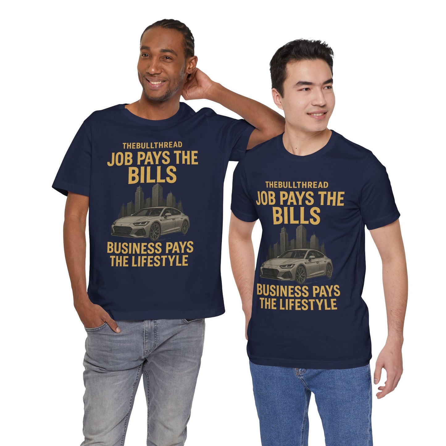 Premium Gold Motivational Streetwear Tee by The BullThread | Job Pays the Bills Business Pays the Lifestyle | Luxury Investor Shirt
