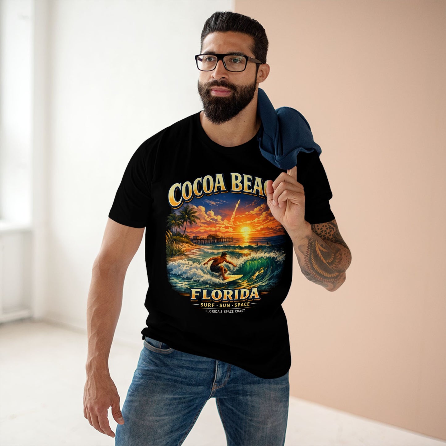 Cocoa Beach Florida Shirt, Vintage Surfing T-Shirt, Space Coast Rocket Launch Tee, Beach Vacation Gift, Florida Surfer Graphic Tee.