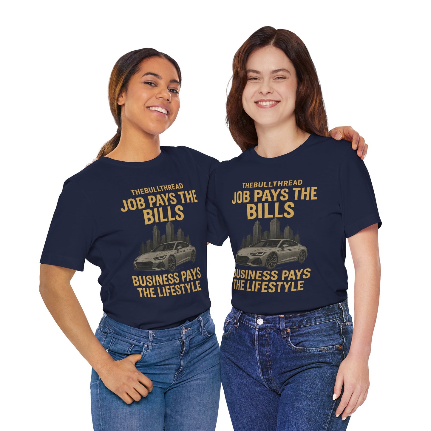 Premium Gold Motivational Streetwear Tee by The BullThread | Job Pays the Bills Business Pays the Lifestyle | Luxury Investor Shirt