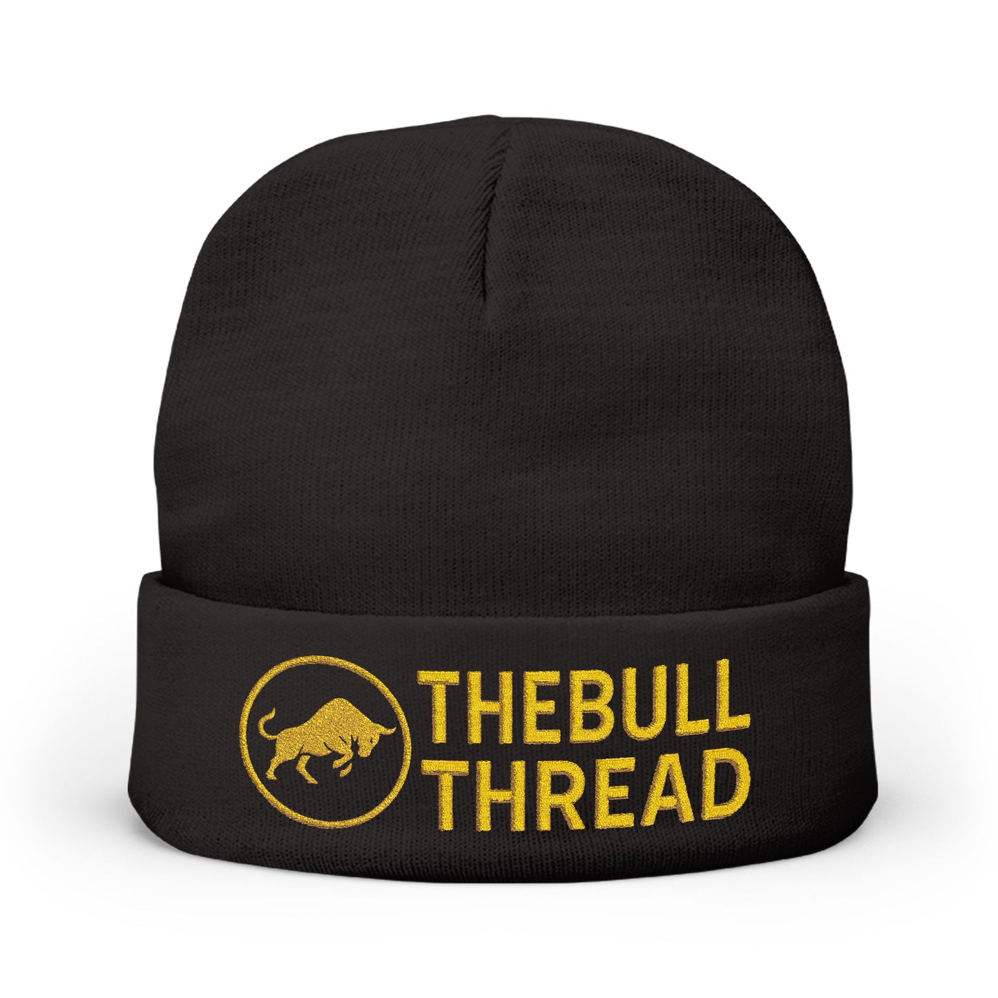 Premium Embroidered Knit Beanie - Gold Logo Knit Hat by TheBullThread