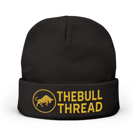 Premium Embroidered Knit Beanie - Gold Logo Knit Hat by TheBullThread