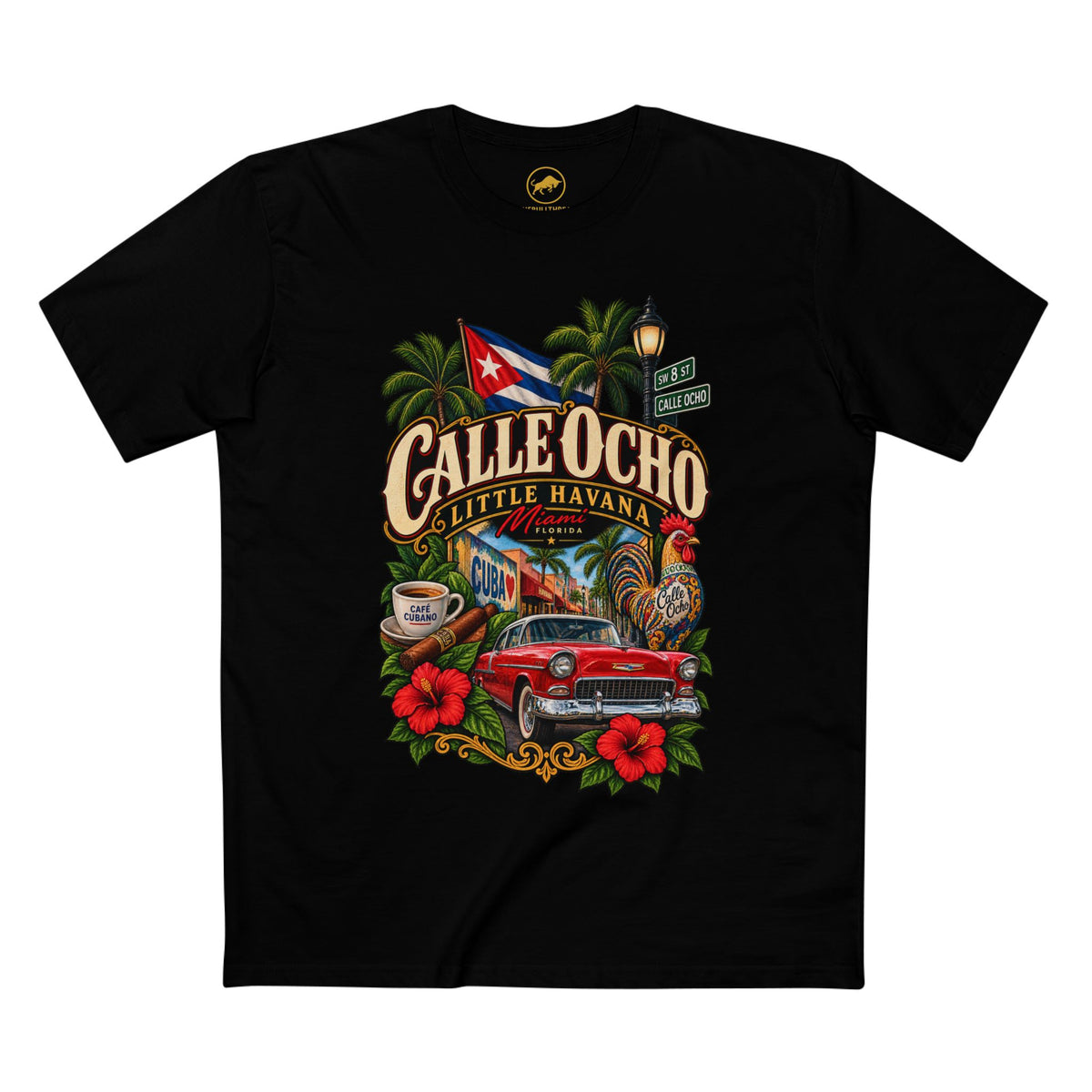 Calle Ocho Little Havana Shirt, Miami Florida Cuban Culture Classic Car Graphic Tee, Cuban Coffee Travel Gift.