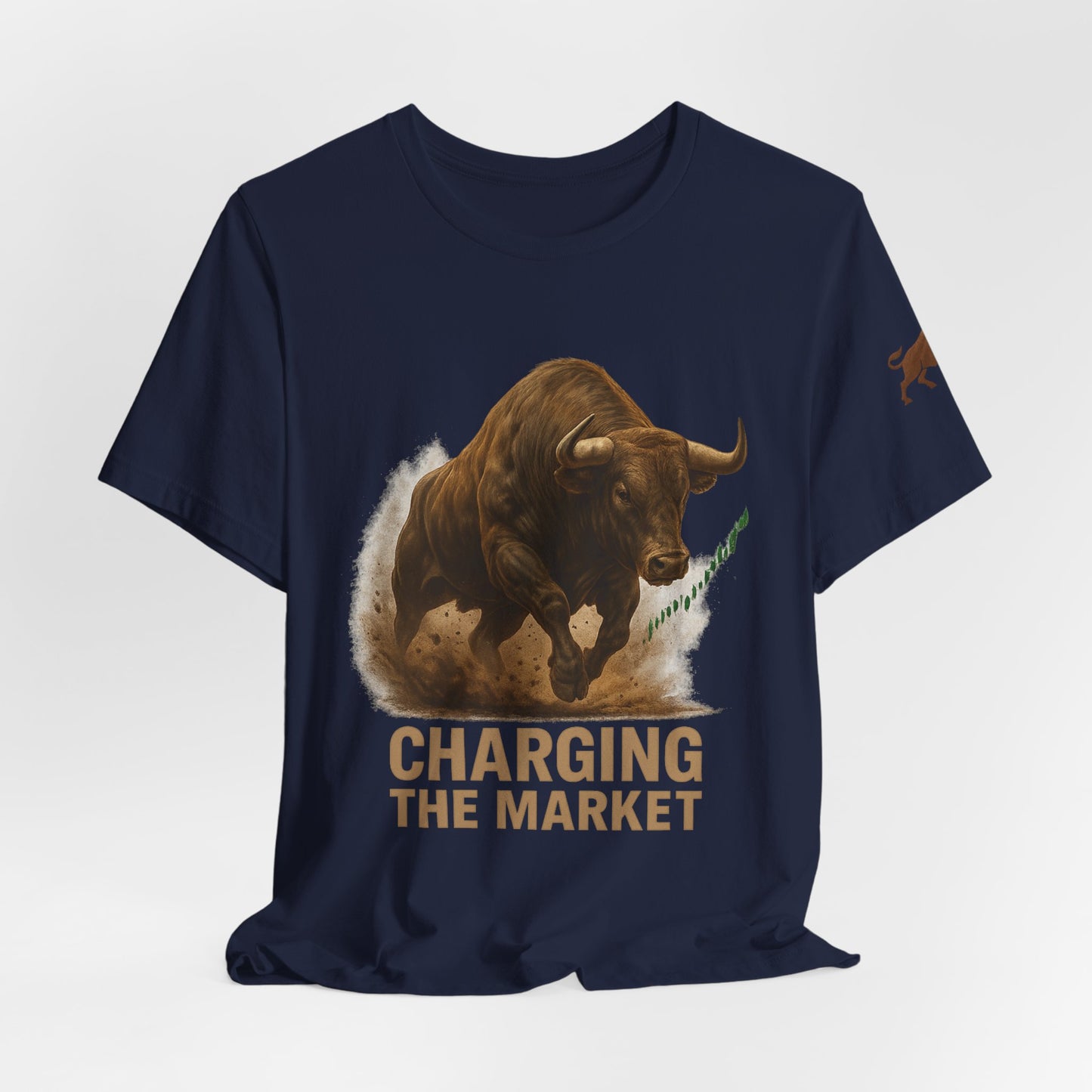 Premium Crypto Trading Tee - Charging the Market Brown Fur Bull Graphic by TheBullThread