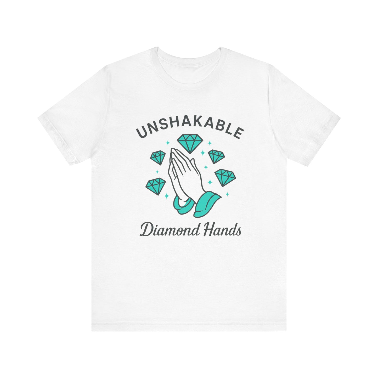 Premium Crypto Graphic Tee – Diamond Hands Praying Turquoise Design for HODLers by TheBullThread