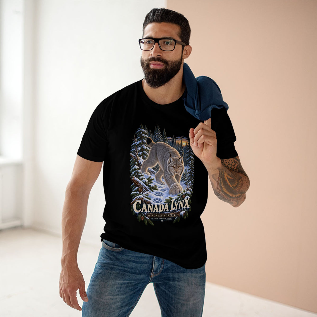 Canada Lynx T-Shirt, Boreal Forest Wildlife Graphic, Deep Snow Wild Cat Design
