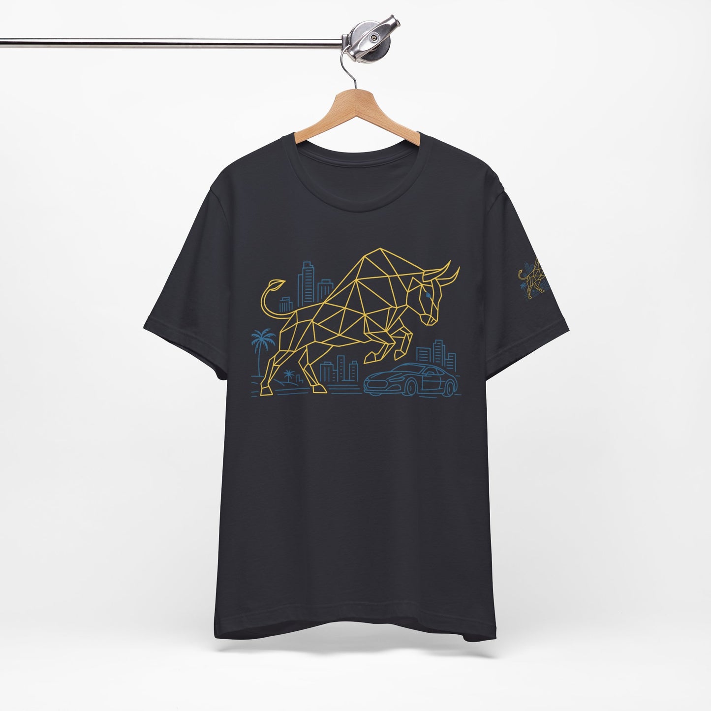 Premium Crypto T-Shirt - Bullish Freedom Gold & Blue Bull Print by TheBullThread