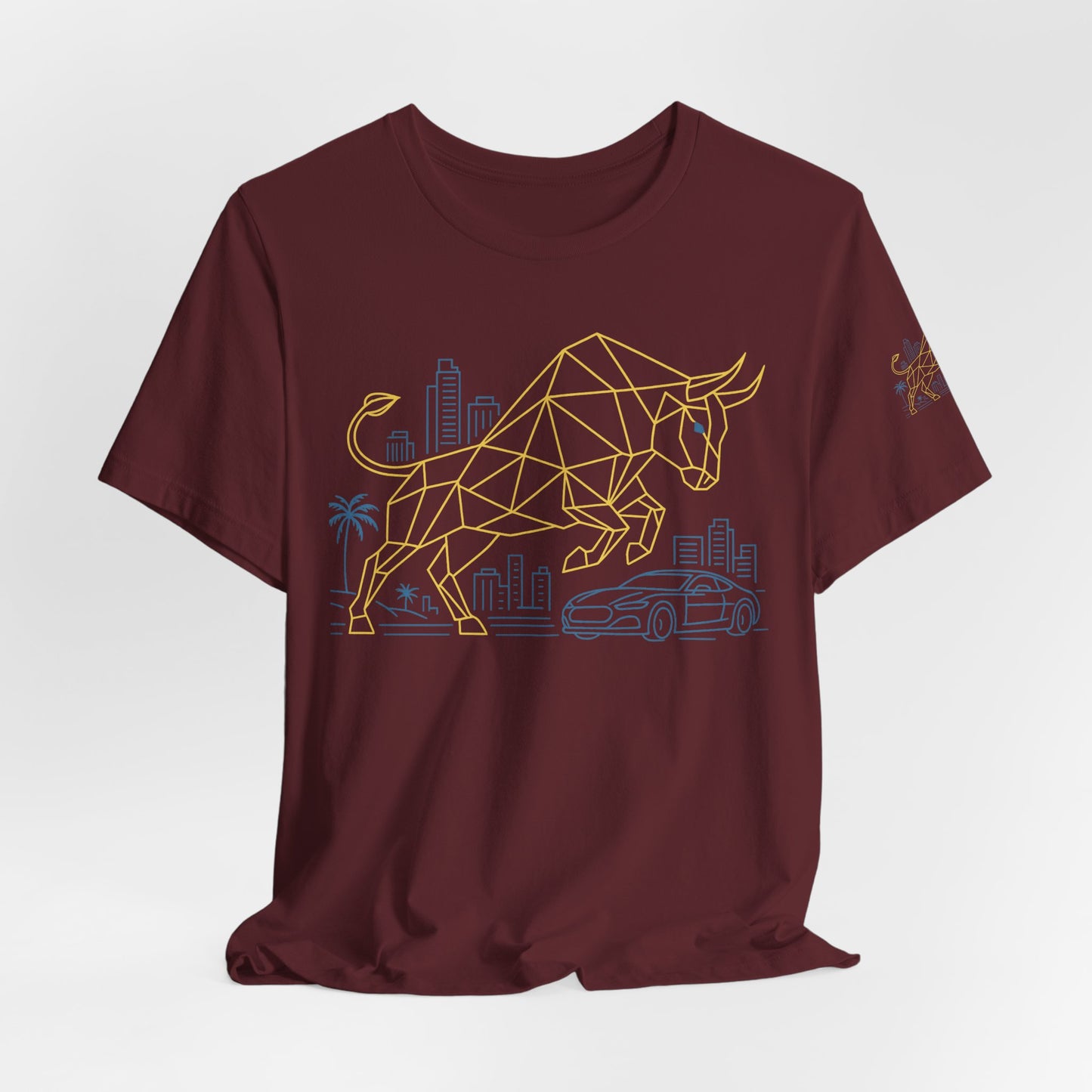 Premium Crypto T-Shirt - Bullish Freedom Gold & Blue Bull Print by TheBullThread