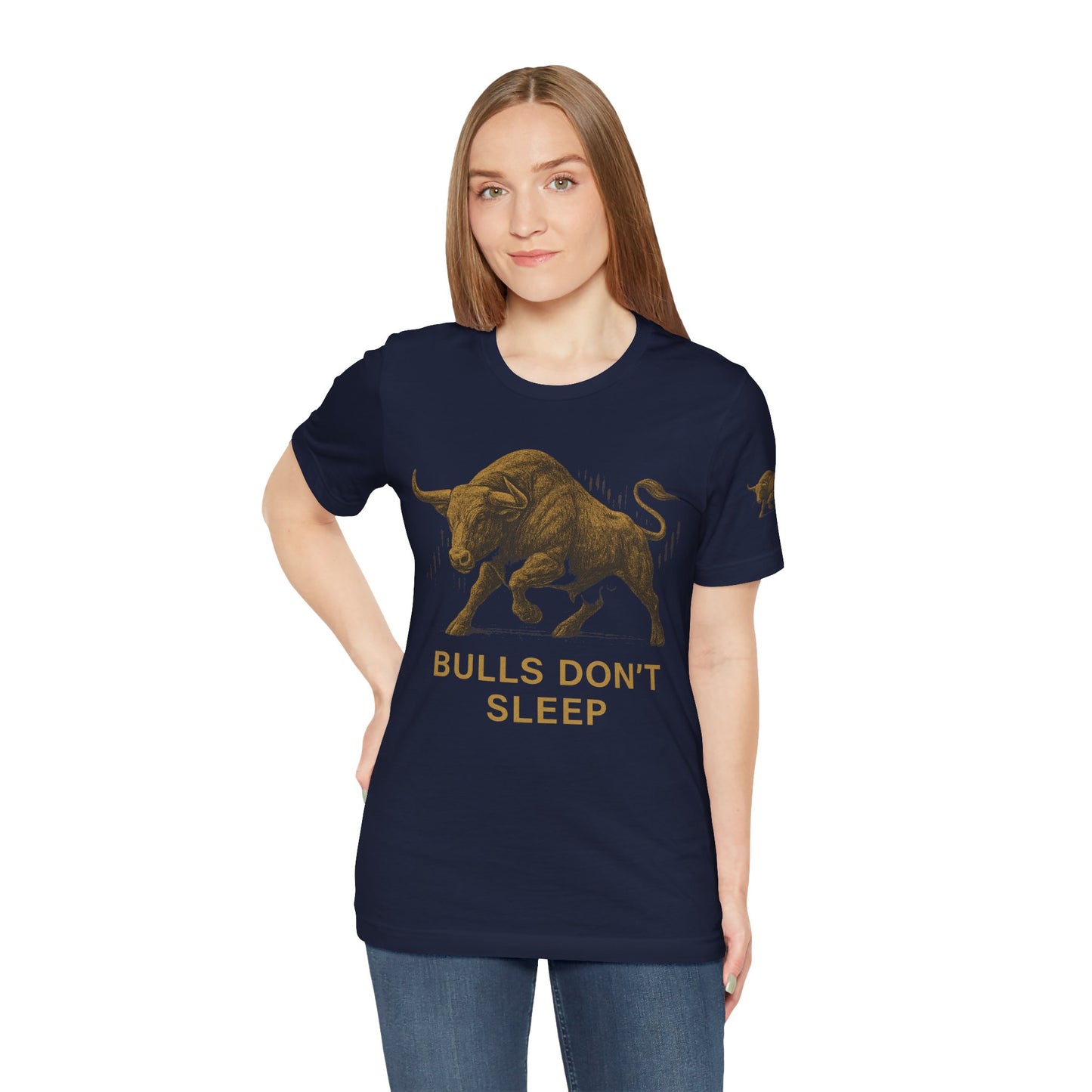 Luxury Crypto Trader T-Shirt - Bulls Don’t Sleep Gold Charging Bull Design by TheBullThread