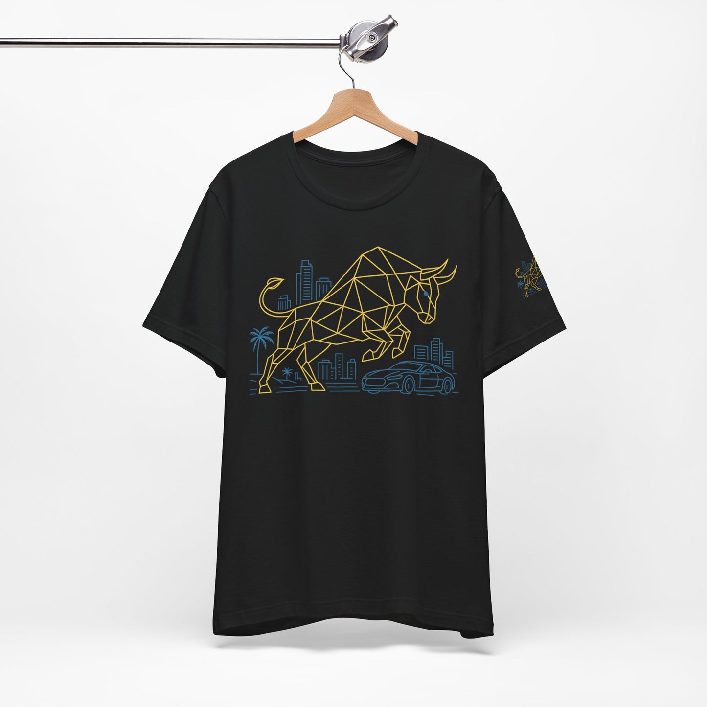 Premium Crypto T-Shirt - Bullish Freedom Gold & Blue Bull Print by TheBullThread