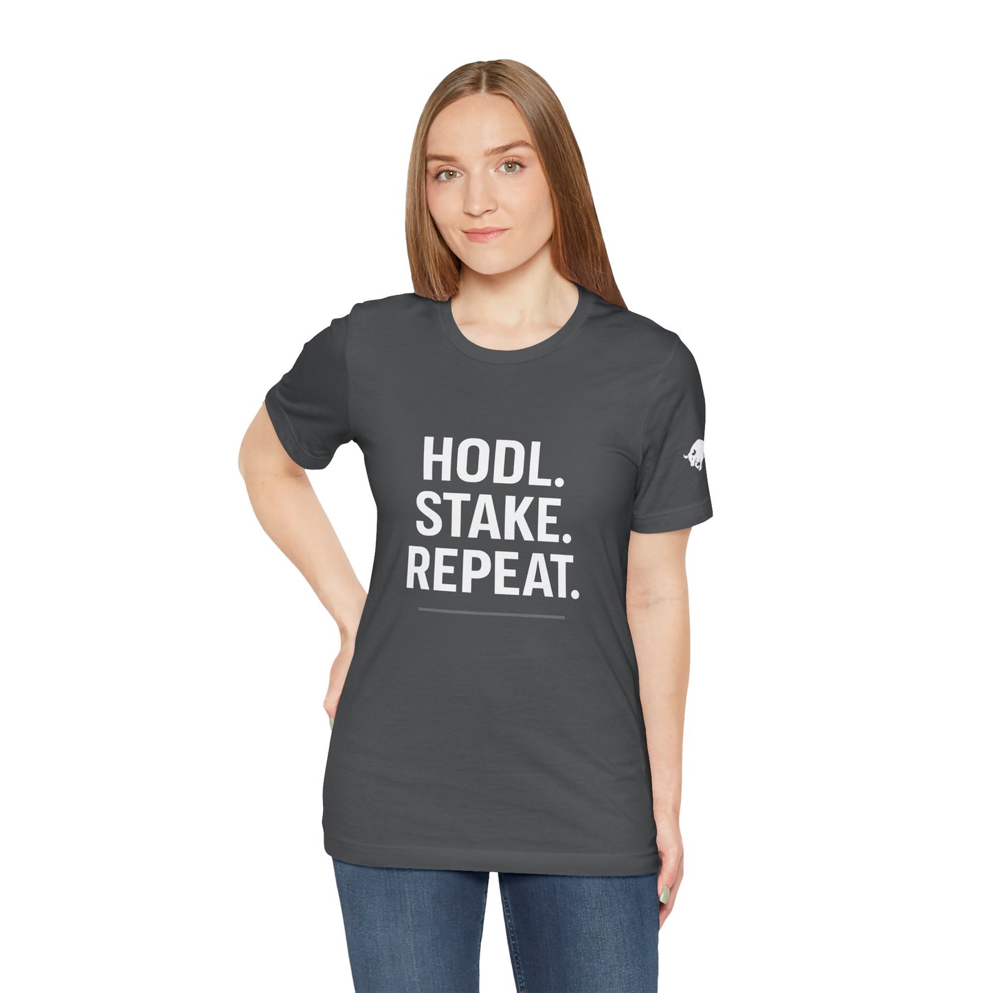 Premium Crypto Tee – HODL Stake Repeat Minimalist Streetwear by TheBullThread