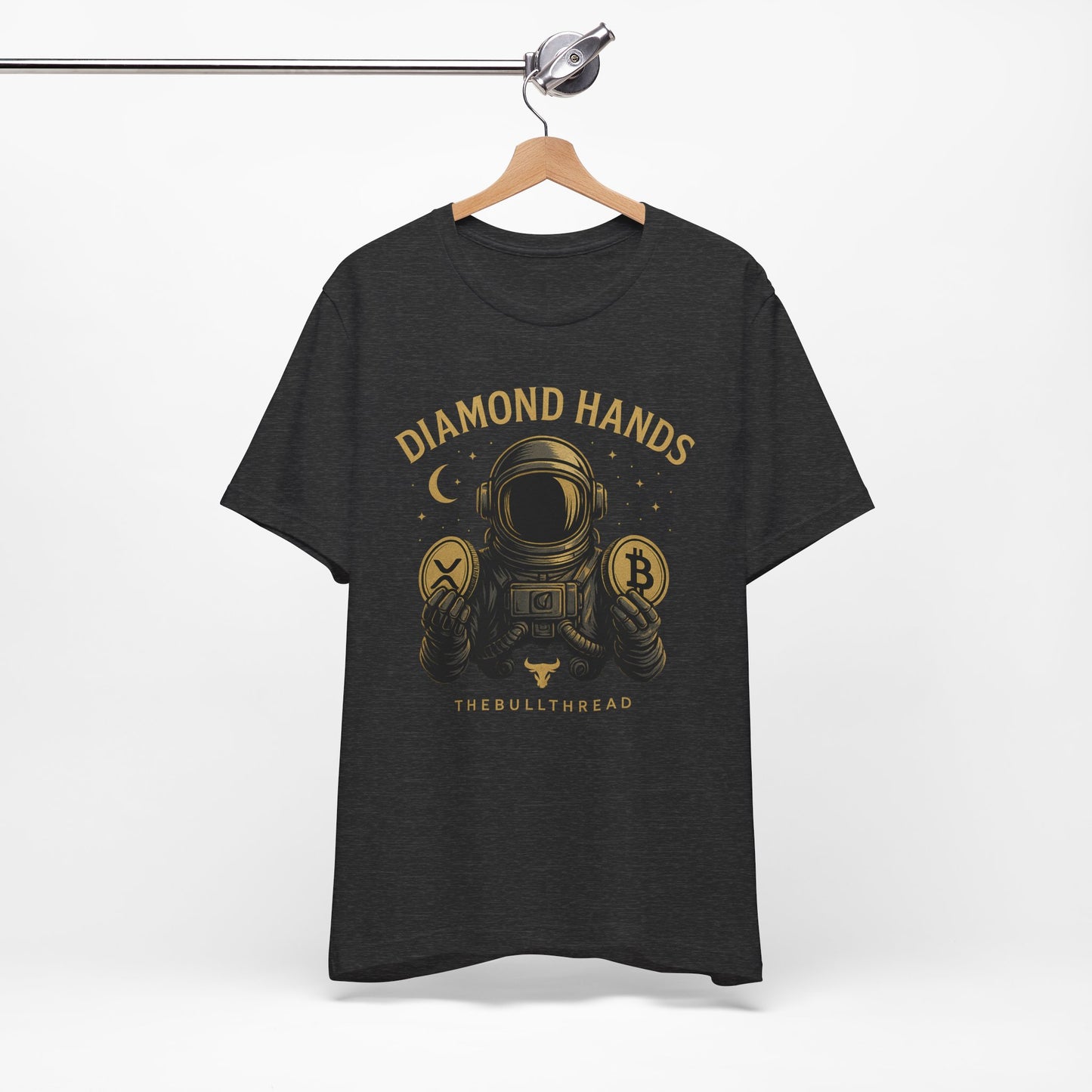 Premium Space Crypto T-Shirt – Bitcoin XRP Astronaut Diamond Hands Design by TheBullThread