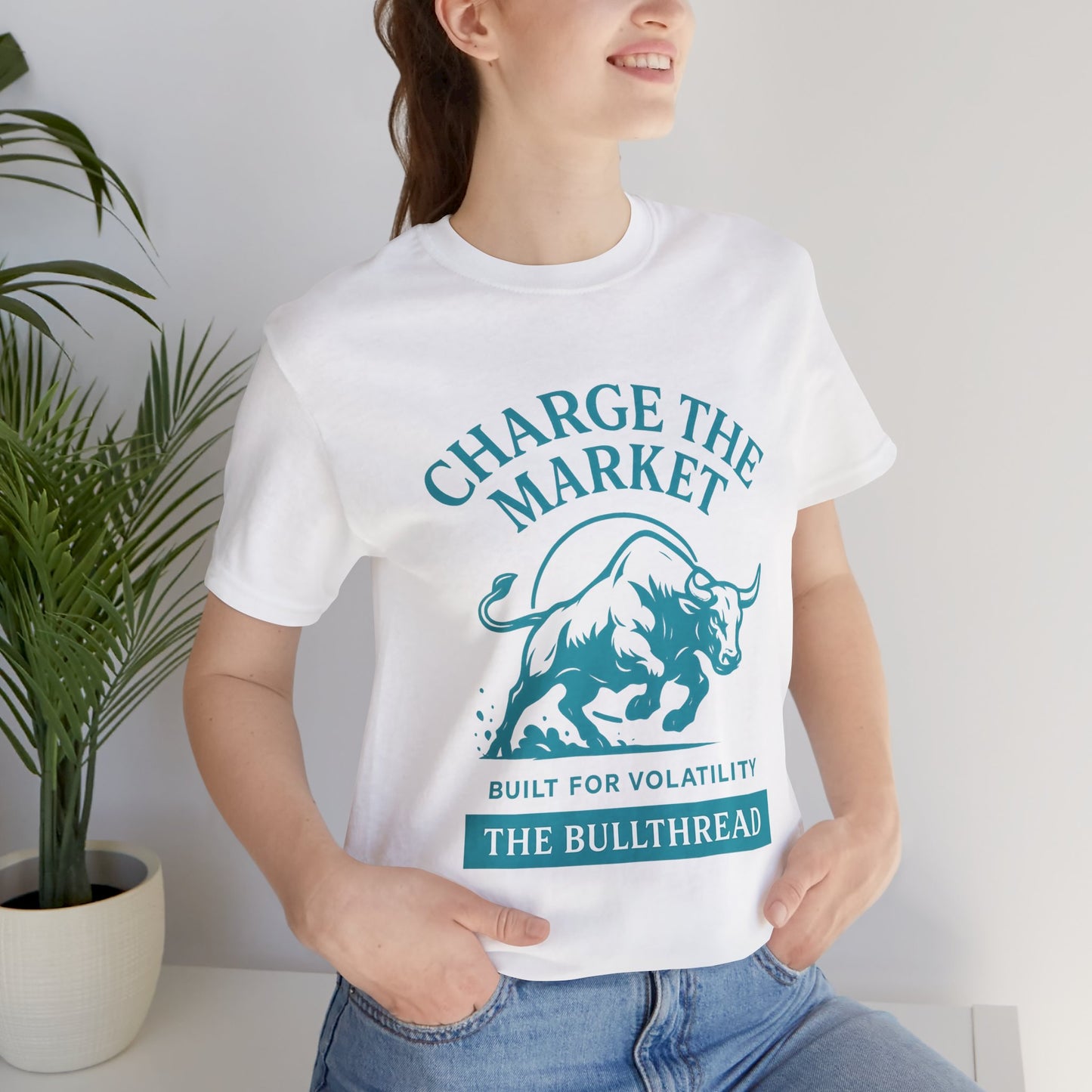Premium Crypto Investor Shirt - Charge the Market Turquoise Bull Graphic by TheBullThread
