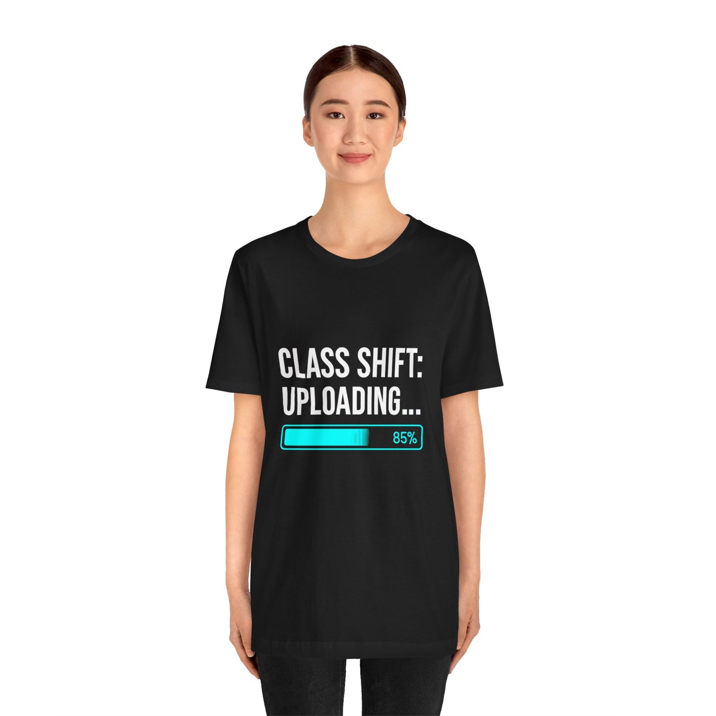 Premium Crypto Investor Shirt – “Class Shift: Uploading…” Neon Progress Bar Design by TheBullThread