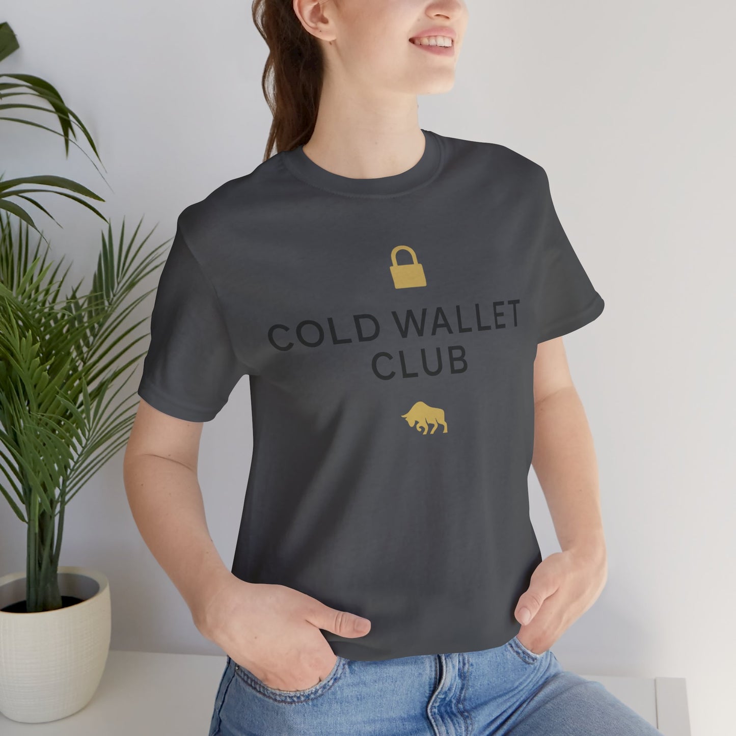 Premium Crypto Investor Shirt - Cold Wallet Club Gold Lock & Bull Design by TheBullThread