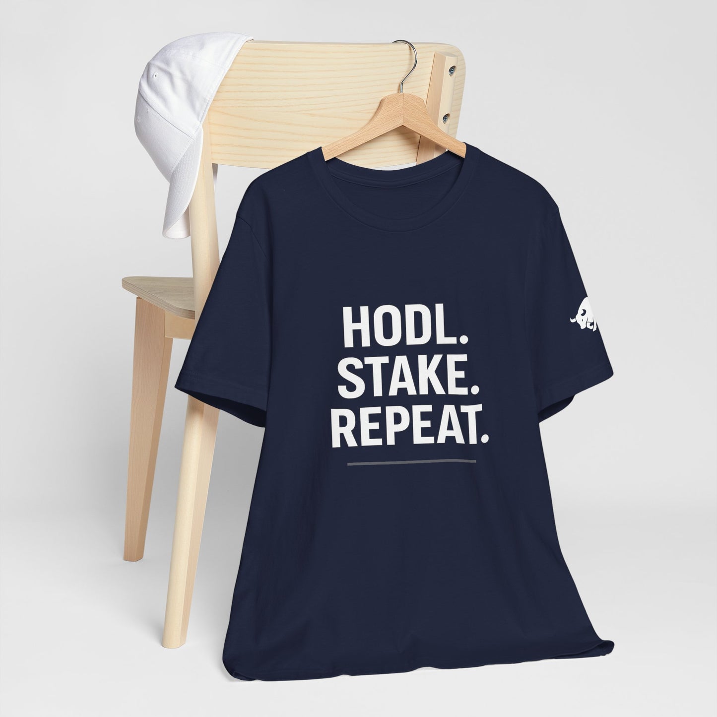 Premium Crypto Tee – HODL Stake Repeat Minimalist Streetwear by TheBullThread