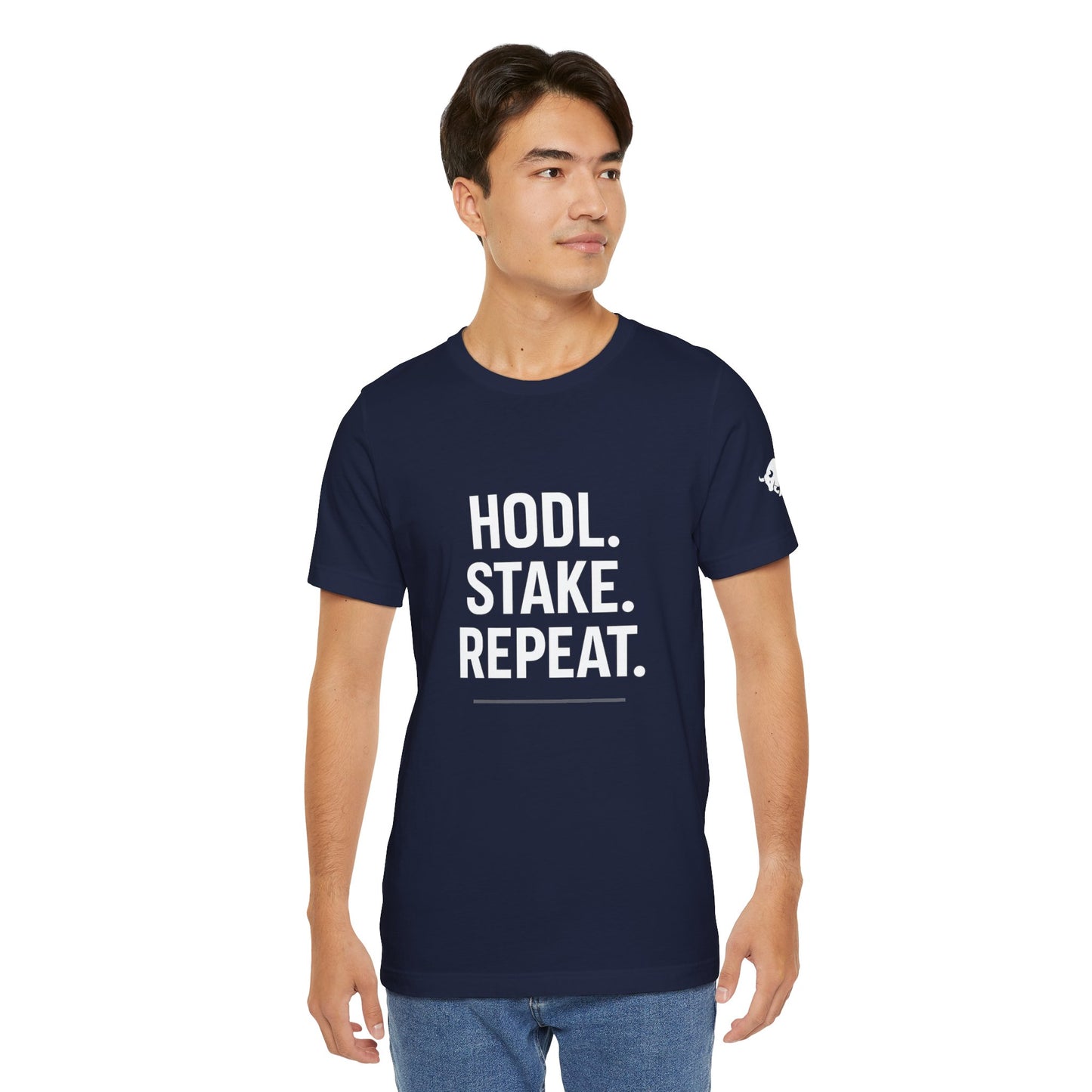 Premium Crypto Tee – HODL Stake Repeat Minimalist Streetwear by TheBullThread