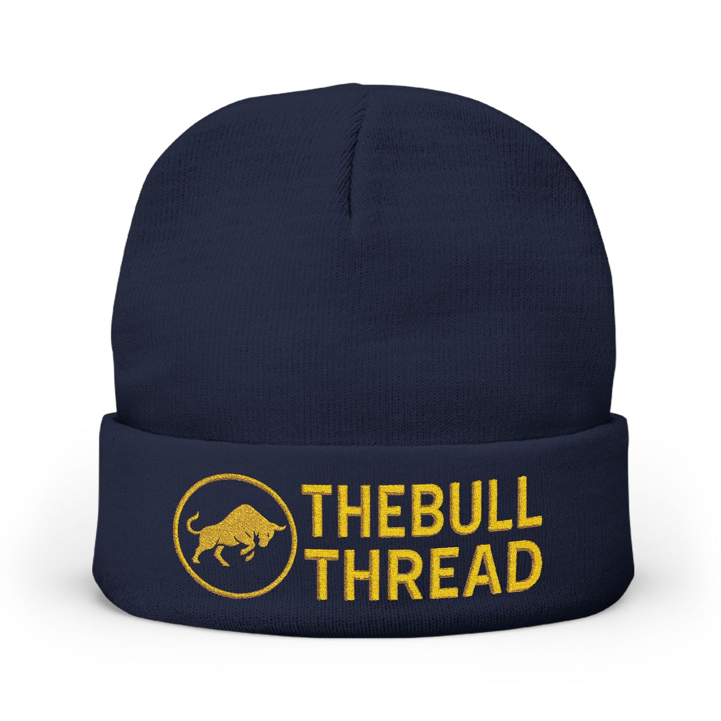 Premium Embroidered Knit Beanie - Gold Logo Knit Hat by TheBullThread
