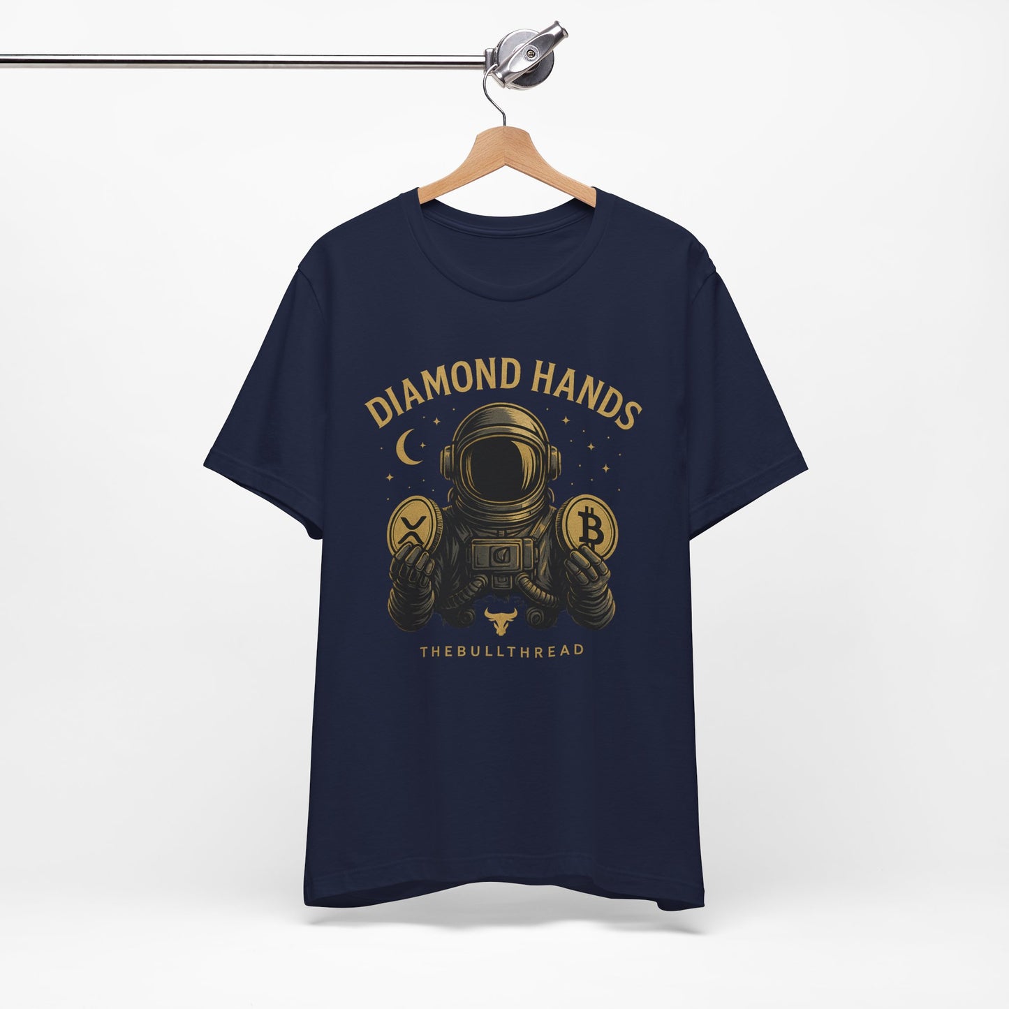 Premium Space Crypto T-Shirt – Bitcoin XRP Astronaut Diamond Hands Design by TheBullThread