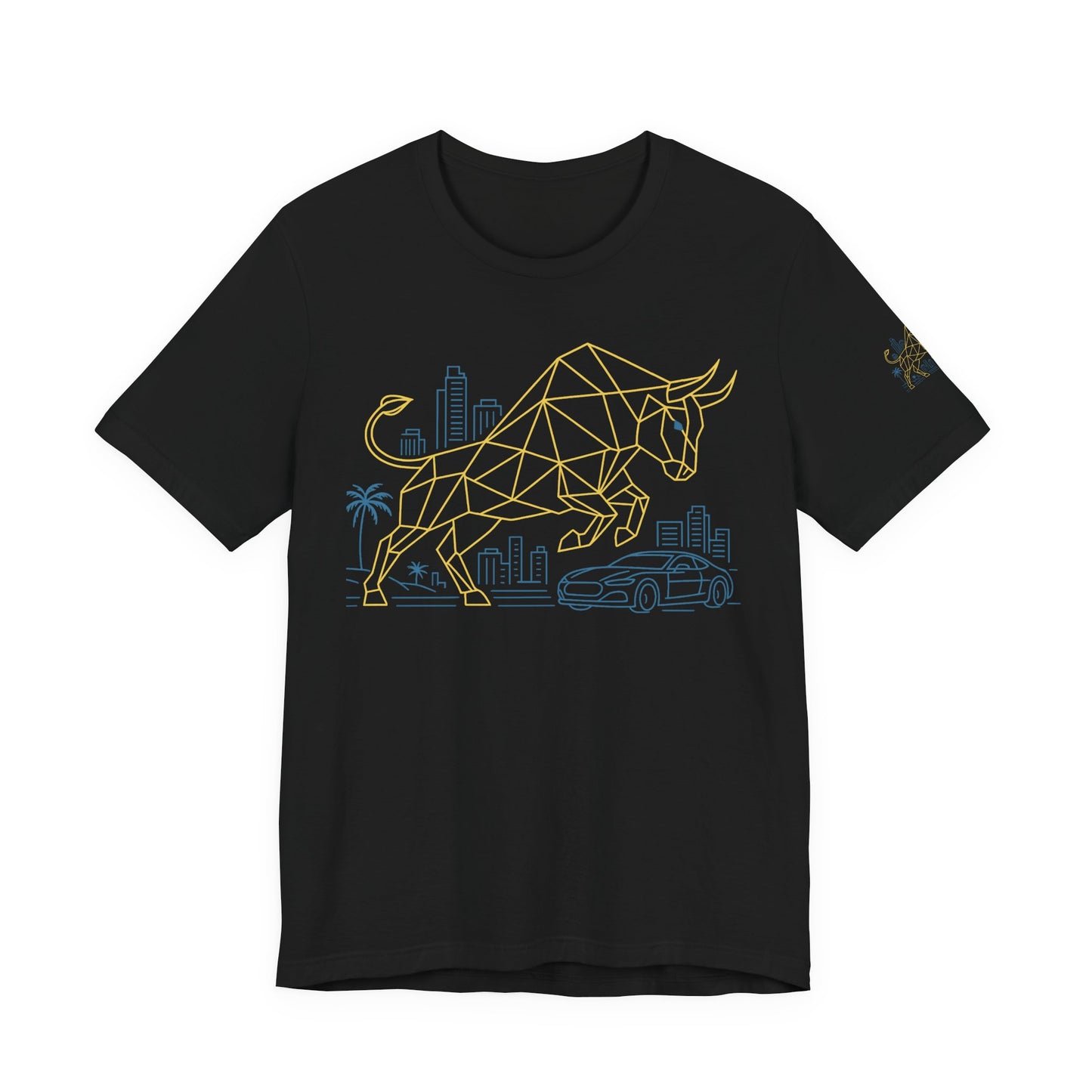 Premium Crypto T-Shirt - Bullish Freedom Gold & Blue Bull Print by TheBullThread