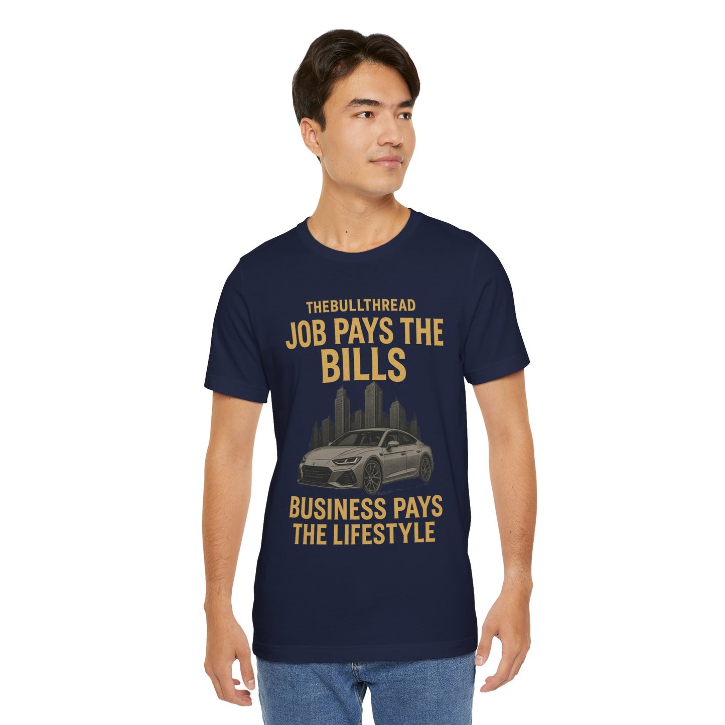 Premium Gold Motivational Streetwear Tee by The BullThread | Job Pays the Bills Business Pays the Lifestyle | Luxury Investor Shirt