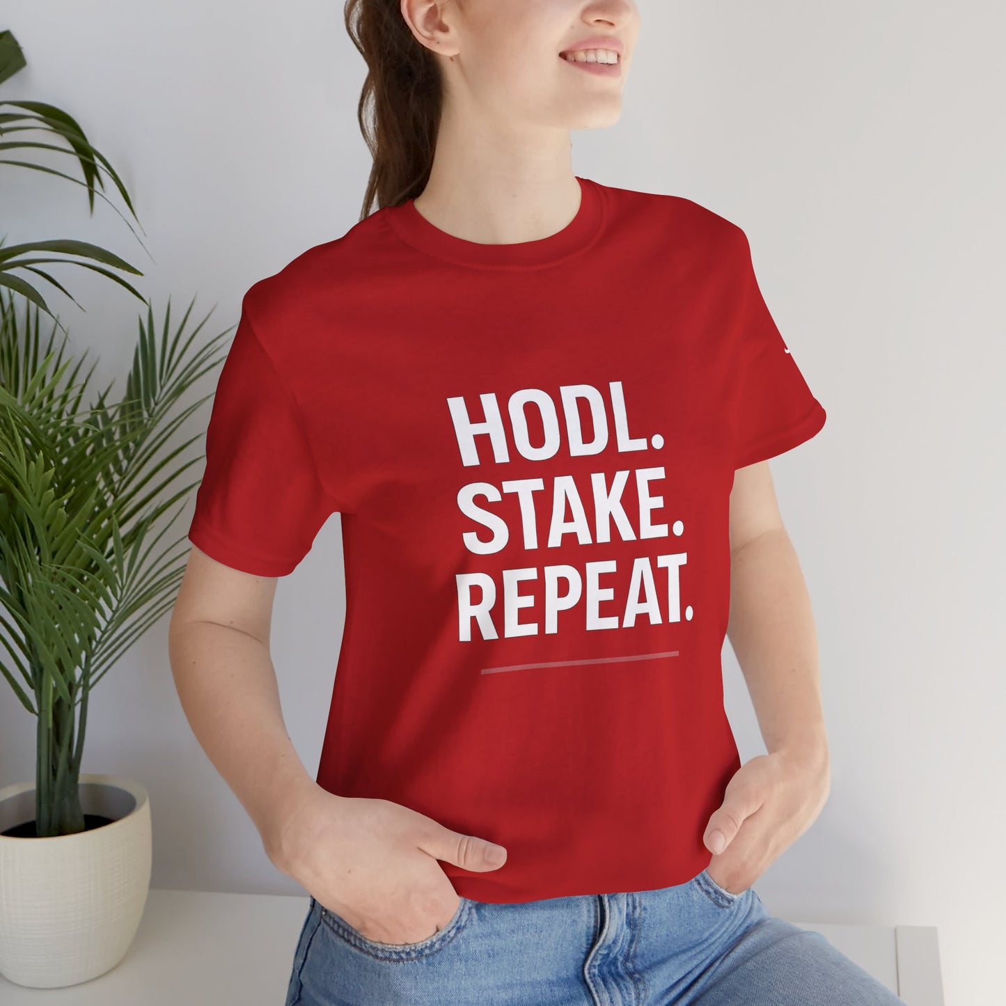 Premium Crypto Tee – HODL Stake Repeat Minimalist Streetwear by TheBullThread
