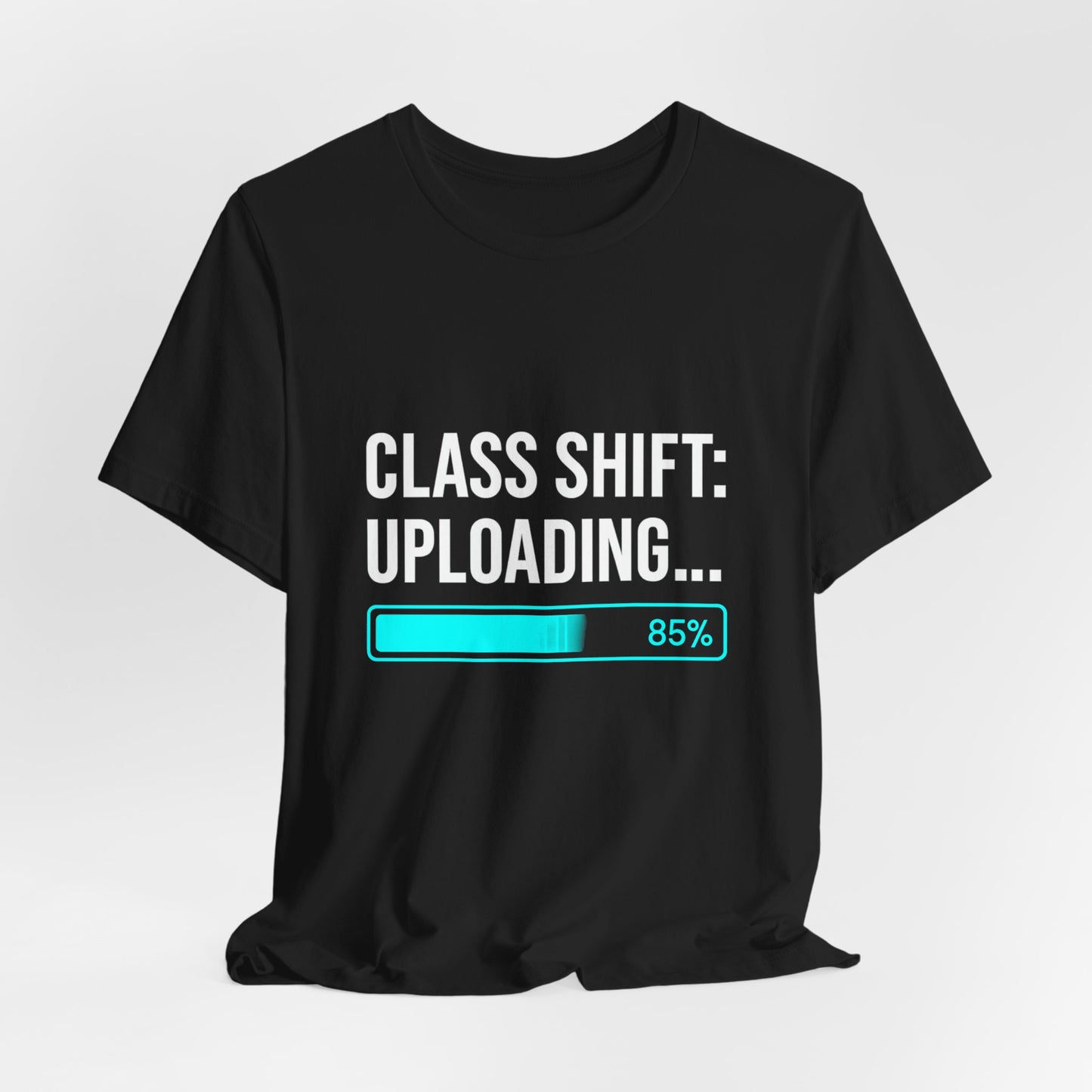 Premium Crypto Investor Shirt – “Class Shift: Uploading…” Neon Progress Bar Design by TheBullThread