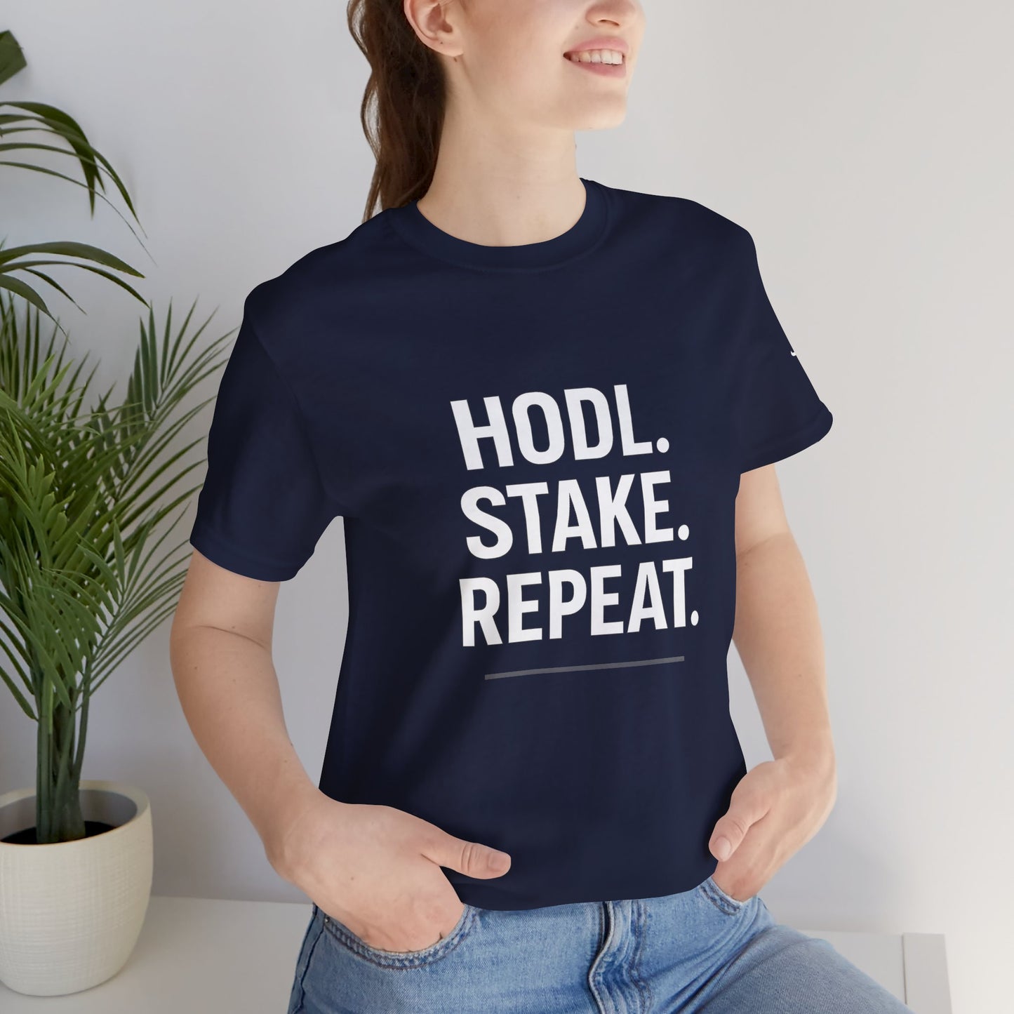 Premium Crypto Tee – HODL Stake Repeat Minimalist Streetwear by TheBullThread
