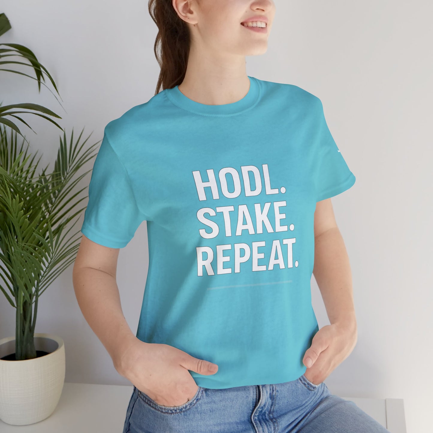 Premium Crypto Tee – HODL Stake Repeat Minimalist Streetwear by TheBullThread