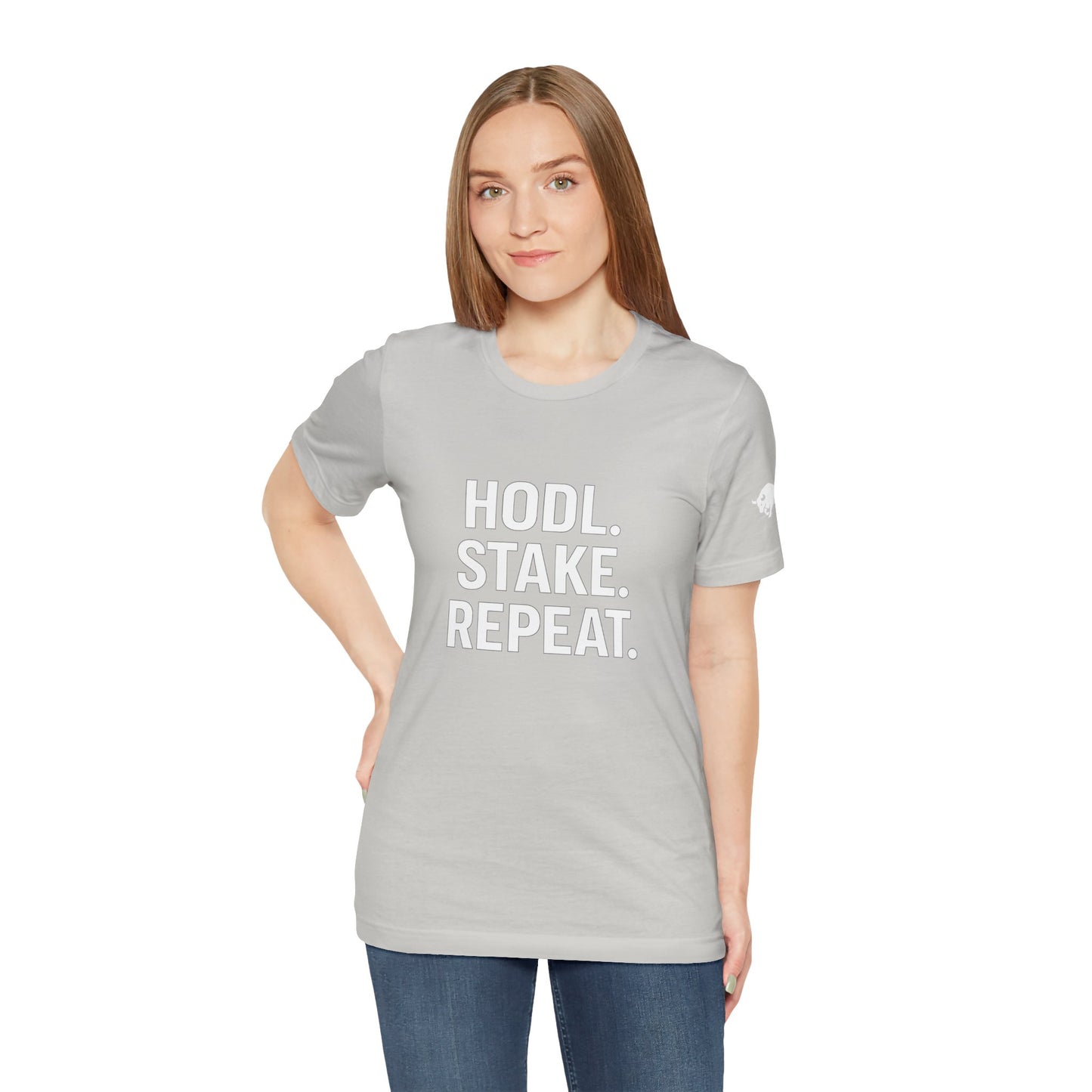 Premium Crypto Tee – HODL Stake Repeat Minimalist Streetwear by TheBullThread
