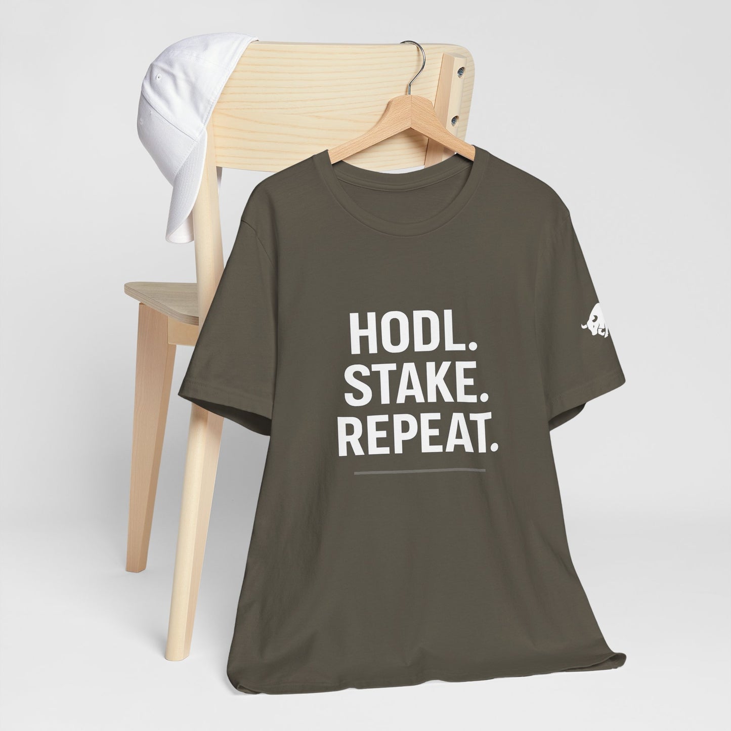 Premium Crypto Tee – HODL Stake Repeat Minimalist Streetwear by TheBullThread