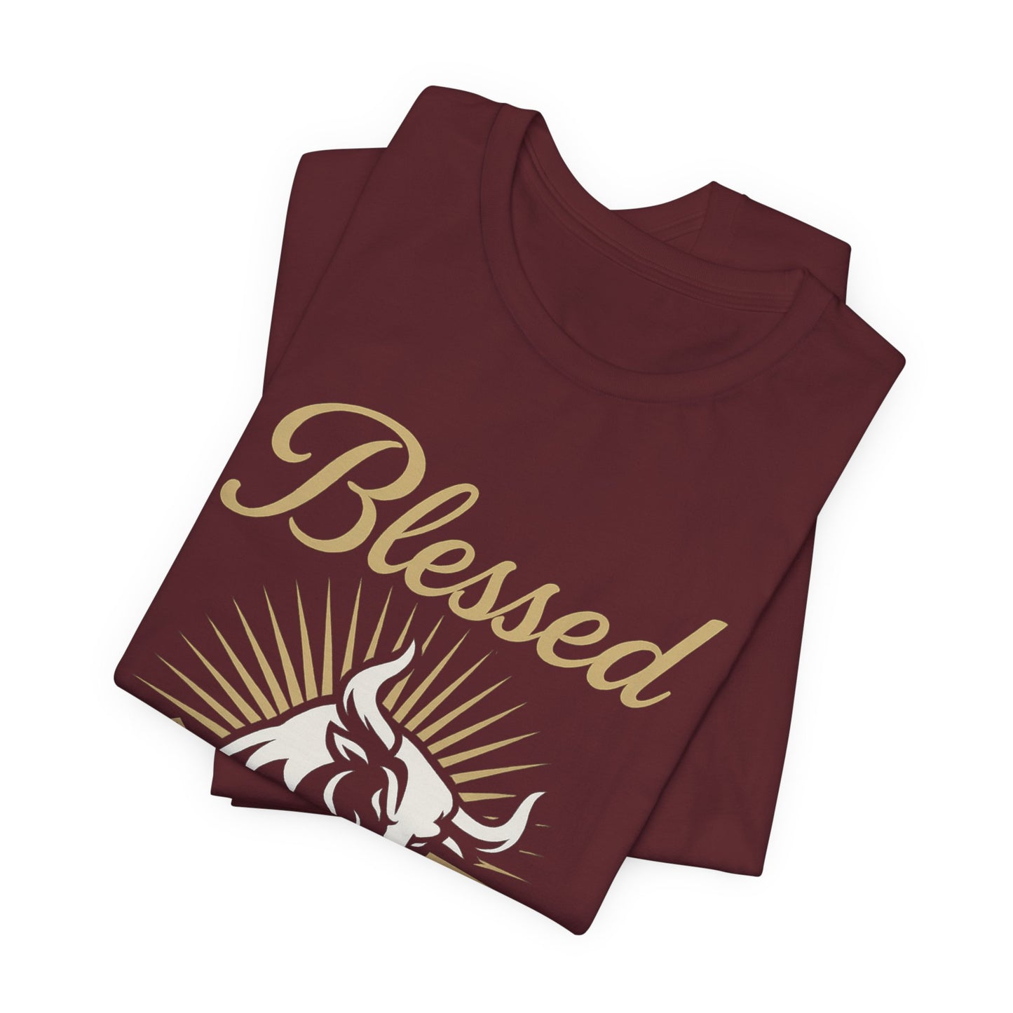 Luxury Crypto Tee - Blessed and Bullish Gold Bull Faith & Finance Design by TheBullThread