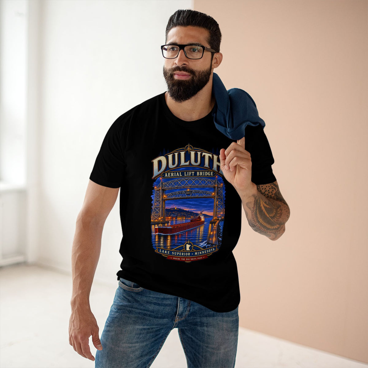 Duluth Aerial Lift Bridge T-Shirt, Lake Superior Minnesota Great Lakes Freighter Tee.