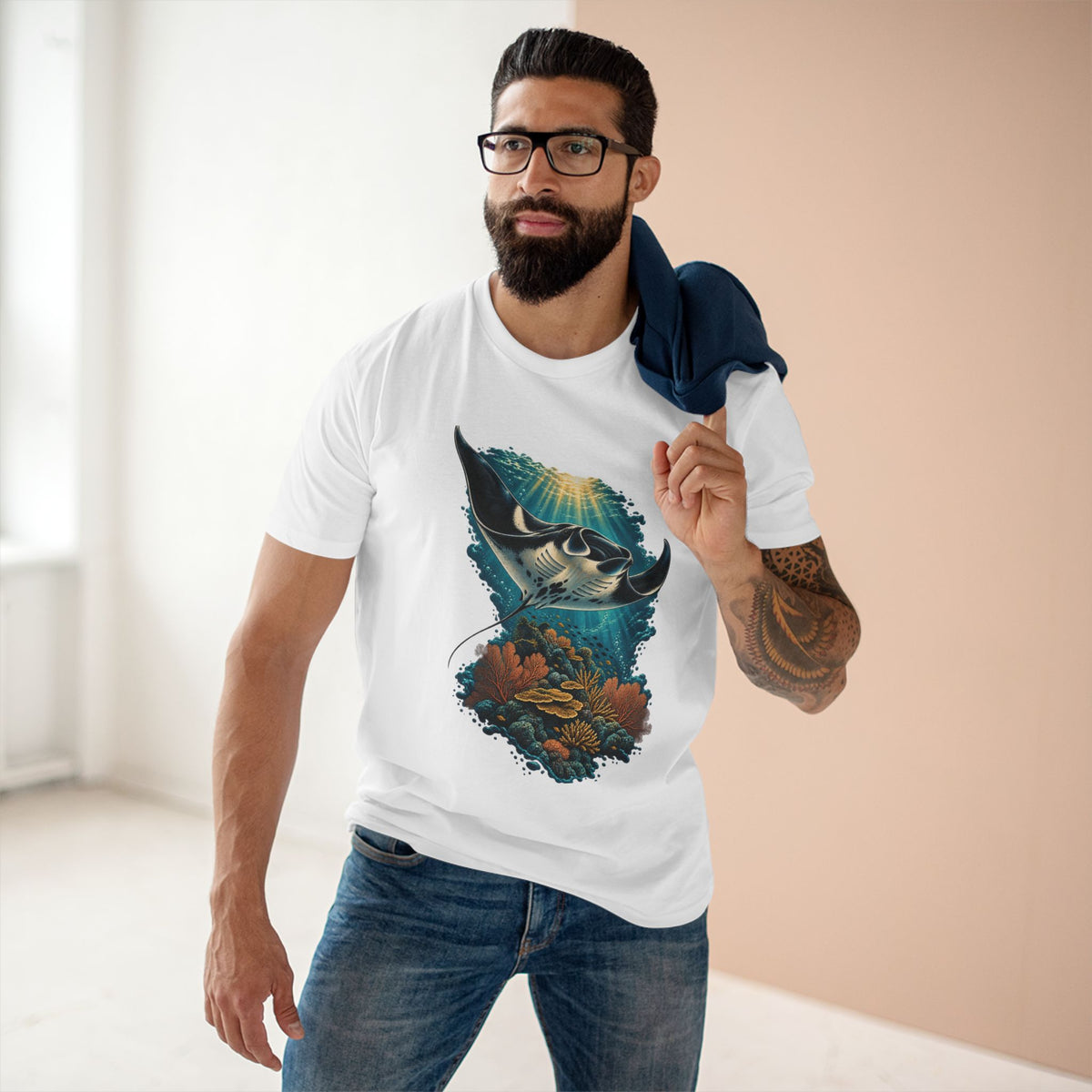 Oceanic Manta Ray Shirt, Coral Reef Marine Wildlife Tee, Ocean Lover and Diver Gift.