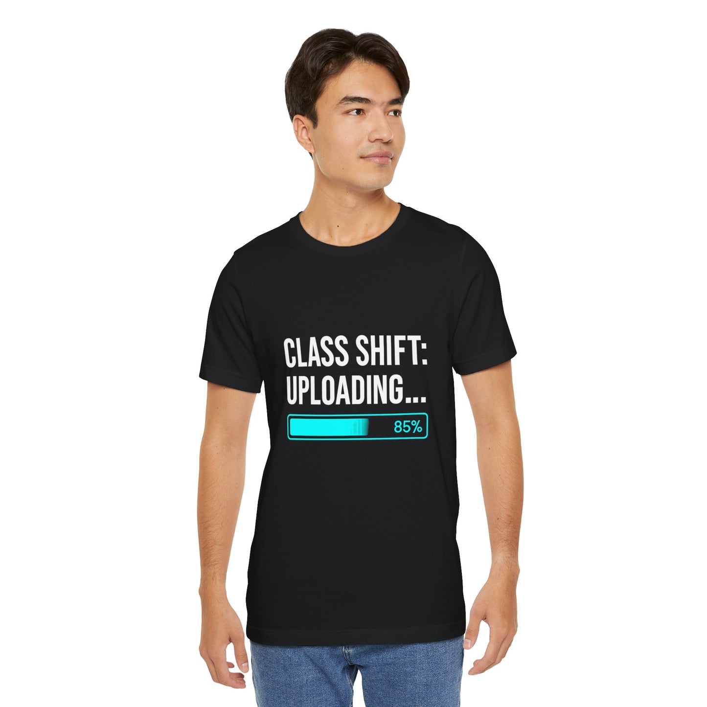 Premium Crypto Investor Shirt – “Class Shift: Uploading…” Neon Progress Bar Design by TheBullThread