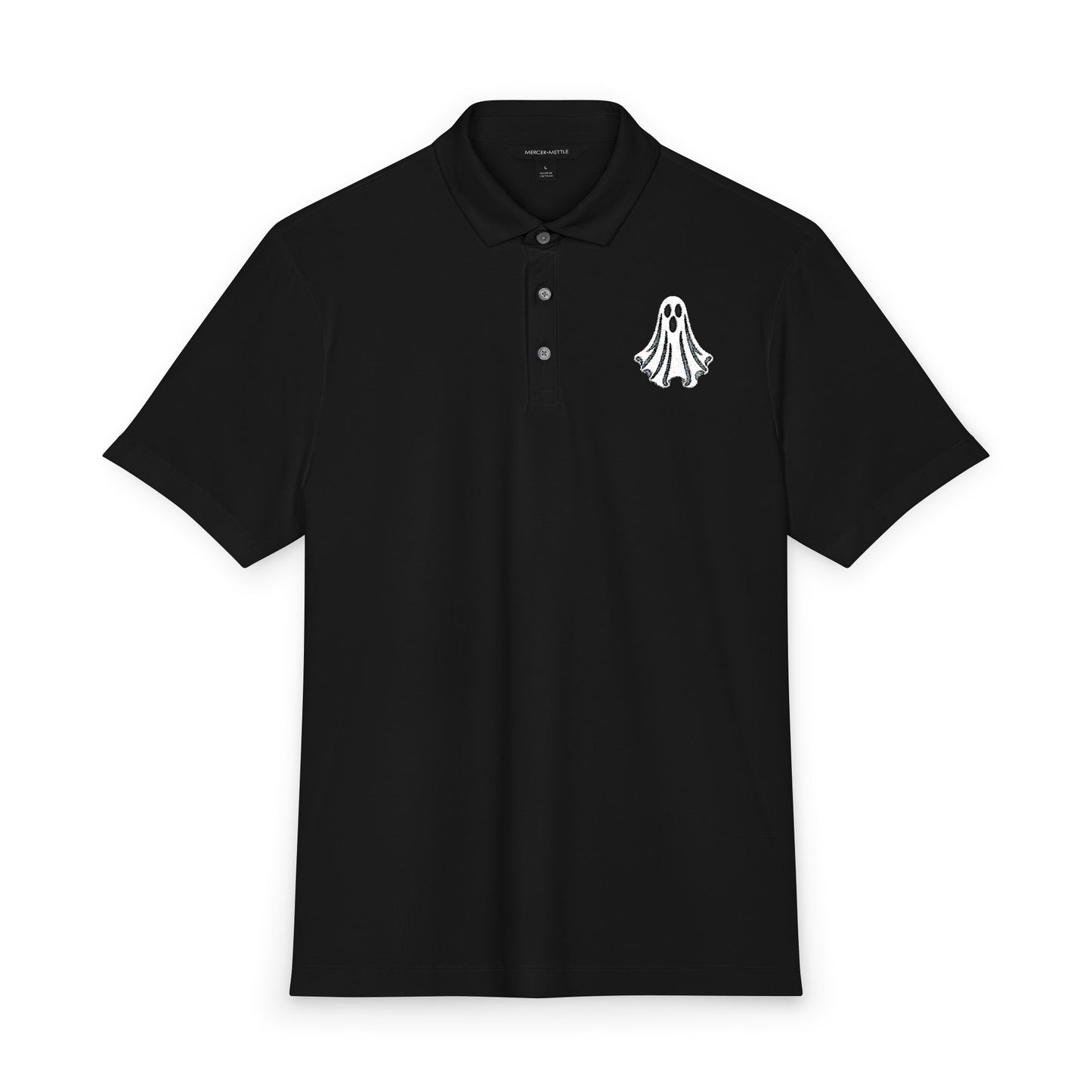 Embroidered Halloween Ghost Polo Shirt, Spooky Ghost Polo, Premium Halloween Polo, Mercer + Mettle Performance Polo, Halloween Golf Shirt.
