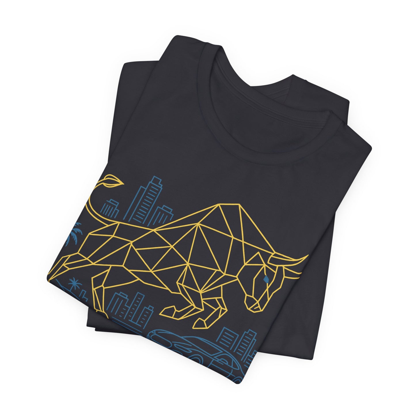 Premium Crypto T-Shirt - Bullish Freedom Gold & Blue Bull Print by TheBullThread