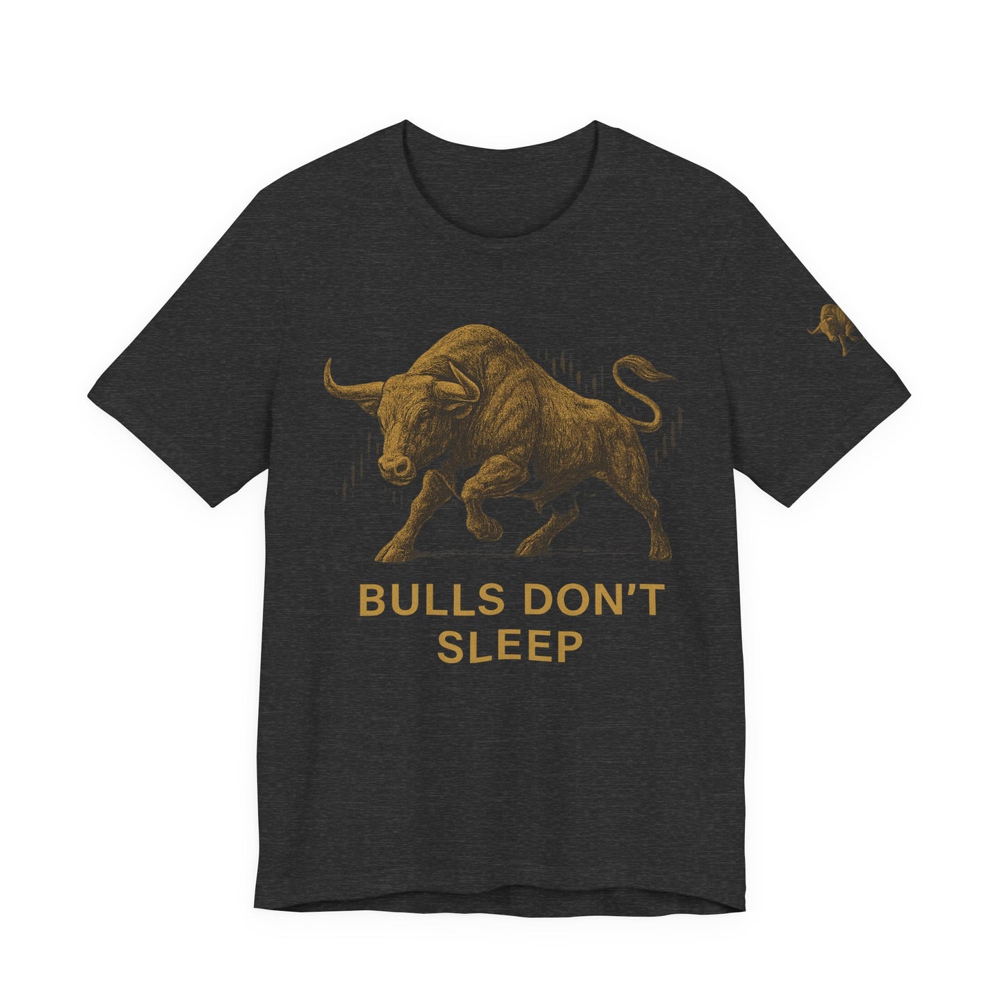 Luxury Crypto Trader T-Shirt - Bulls Don’t Sleep Gold Charging Bull Design by TheBullThread