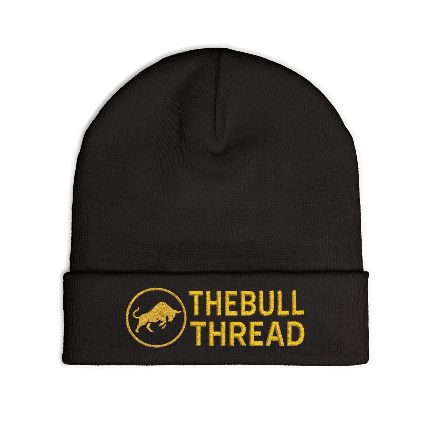Premium Embroidered Knit Beanie - Gold Logo Knit Hat by TheBullThread