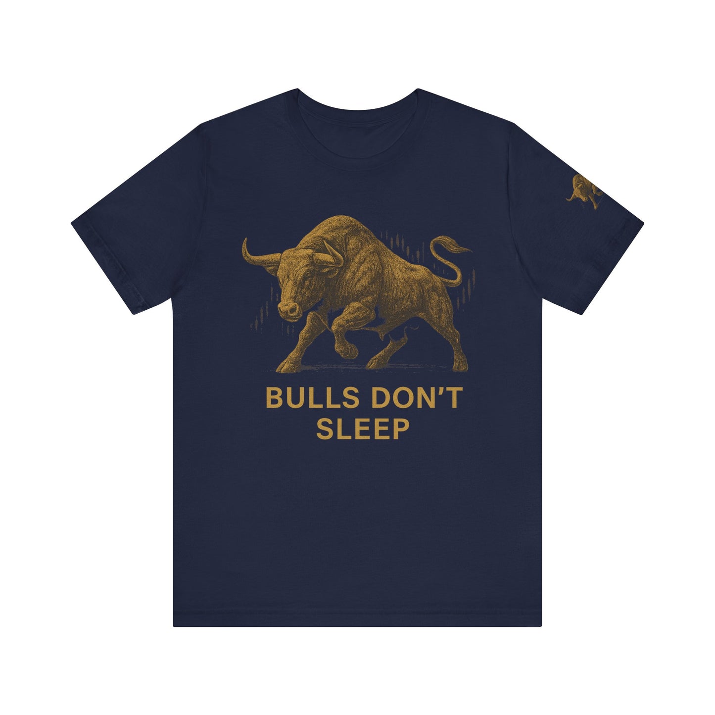 Luxury Crypto Trader T-Shirt - Bulls Don’t Sleep Gold Charging Bull Design by TheBullThread