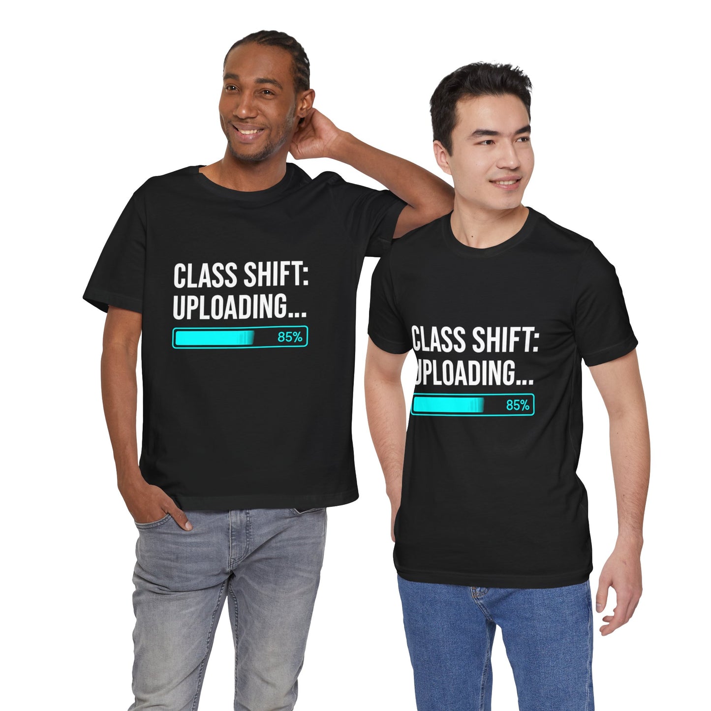 Premium Crypto Investor Shirt – “Class Shift: Uploading…” Neon Progress Bar Design by TheBullThread