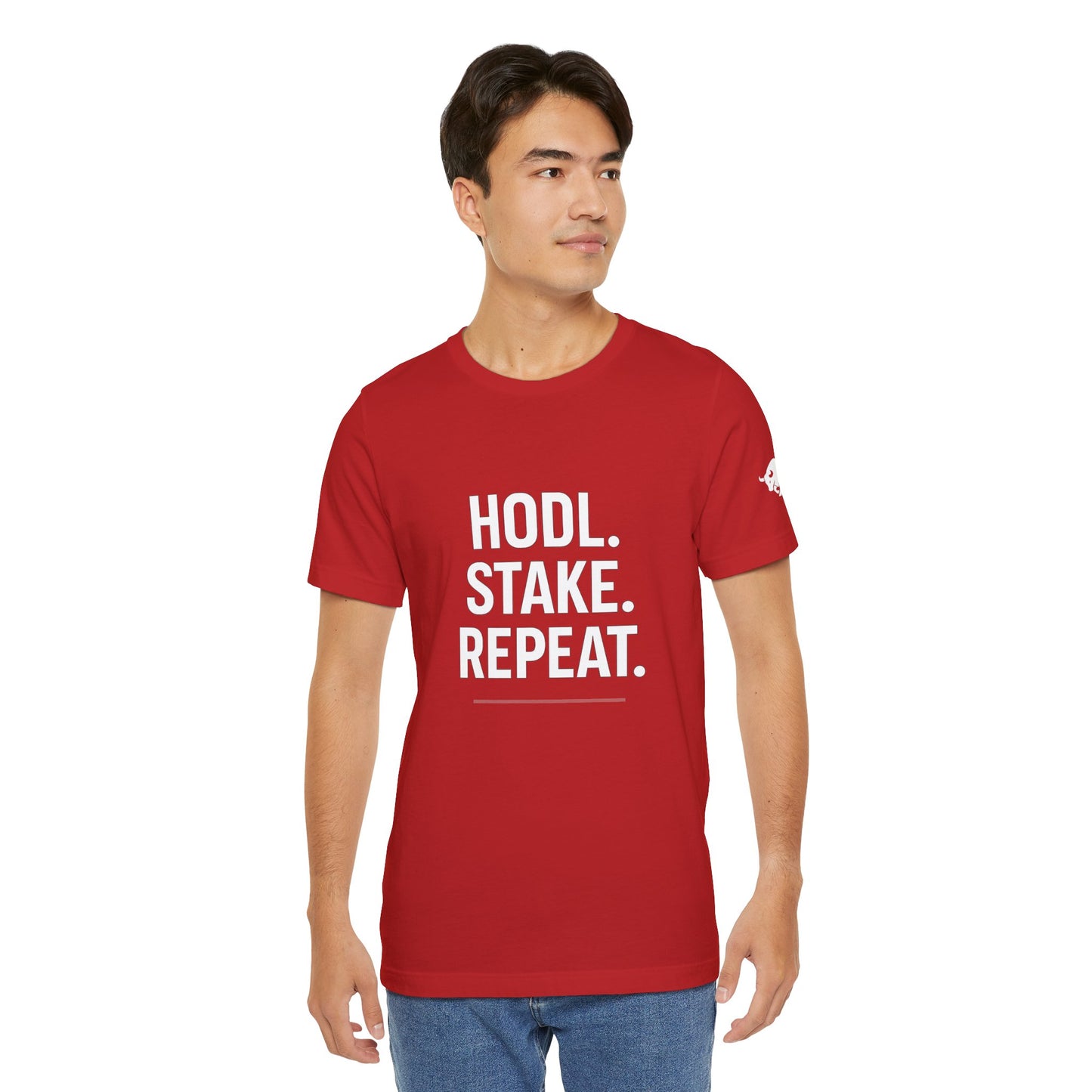 Premium Crypto Tee – HODL Stake Repeat Minimalist Streetwear by TheBullThread