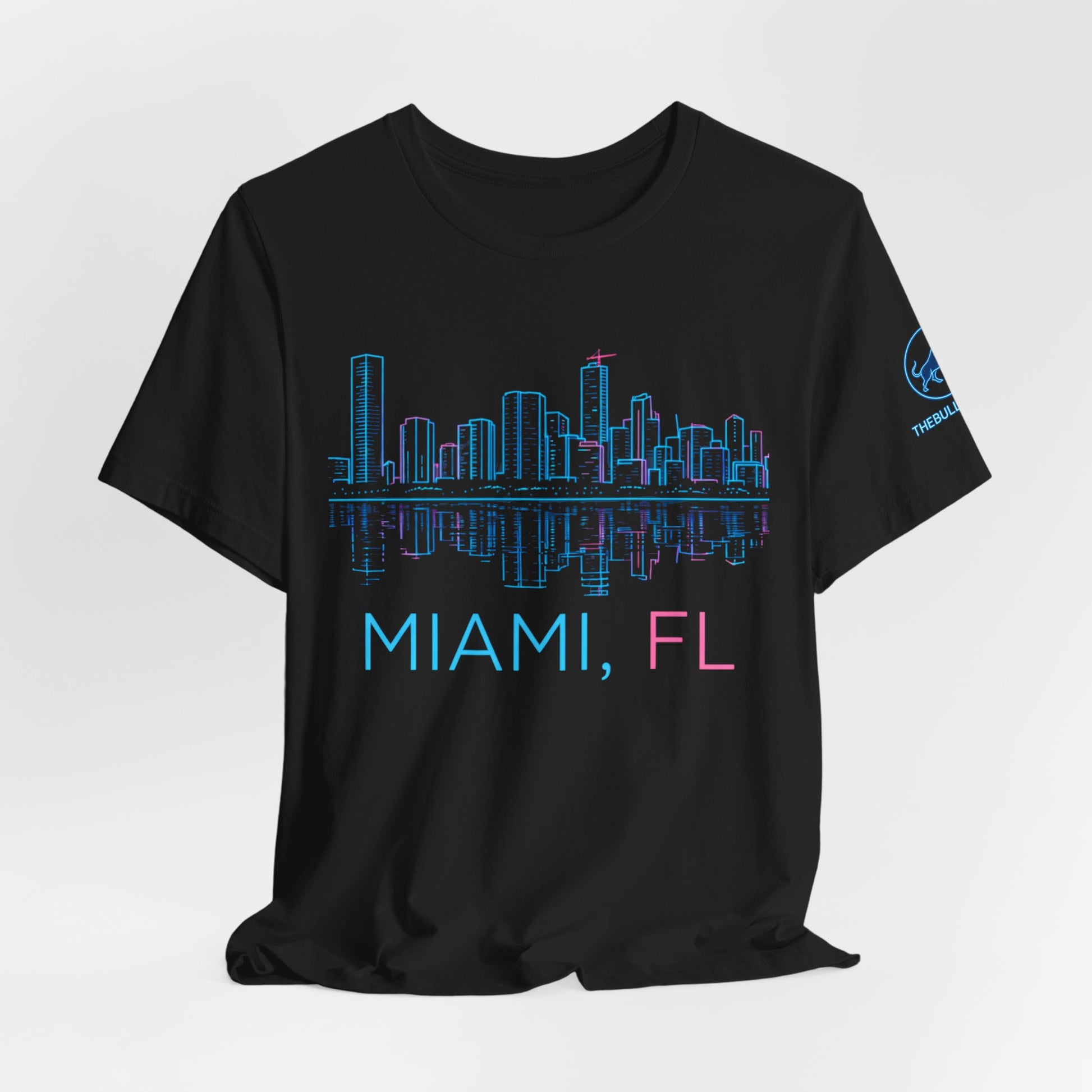 Miami Skyline Shirt Neon Outline - Miami FL Shirt | Biscayne Bay Miami Tee | Florida Streetwear Shirt - Premium Miami Graphic Tee.