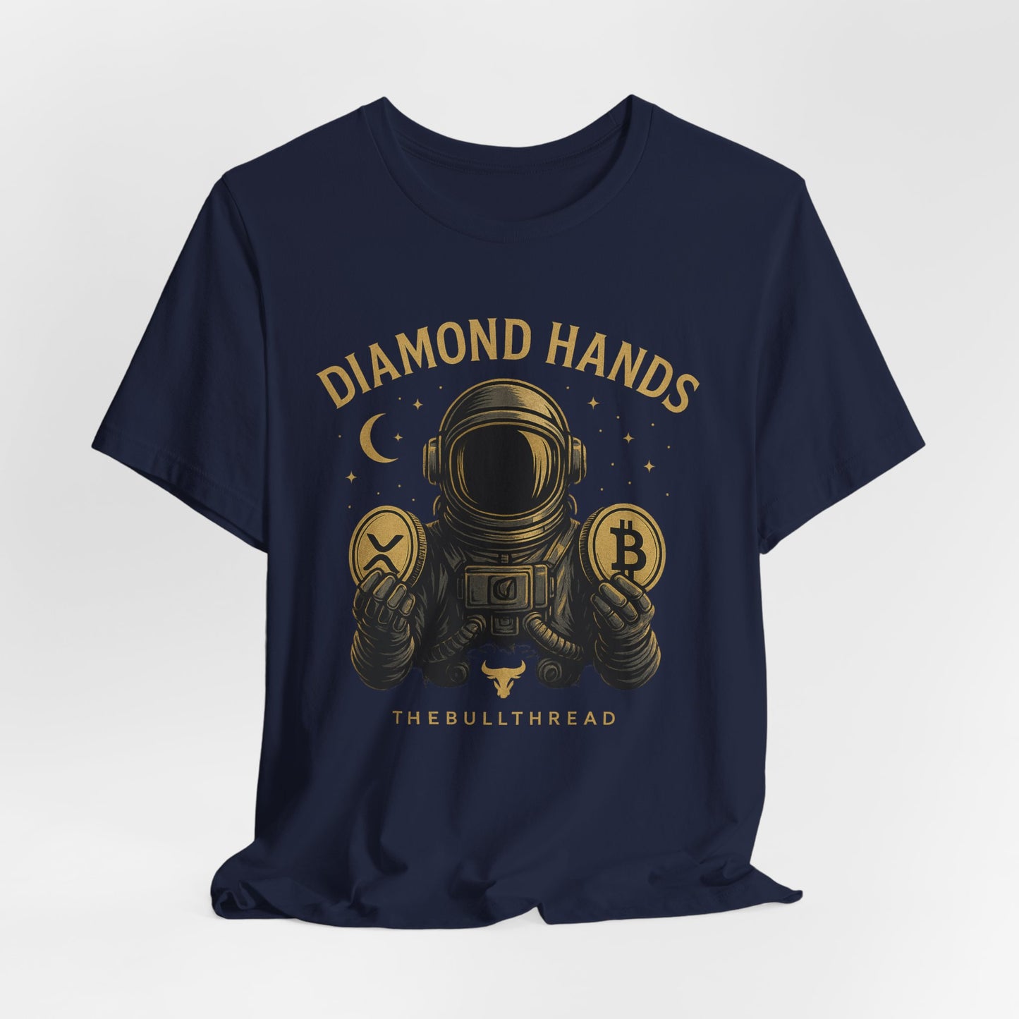 Premium Space Crypto T-Shirt – Bitcoin XRP Astronaut Diamond Hands Design by TheBullThread
