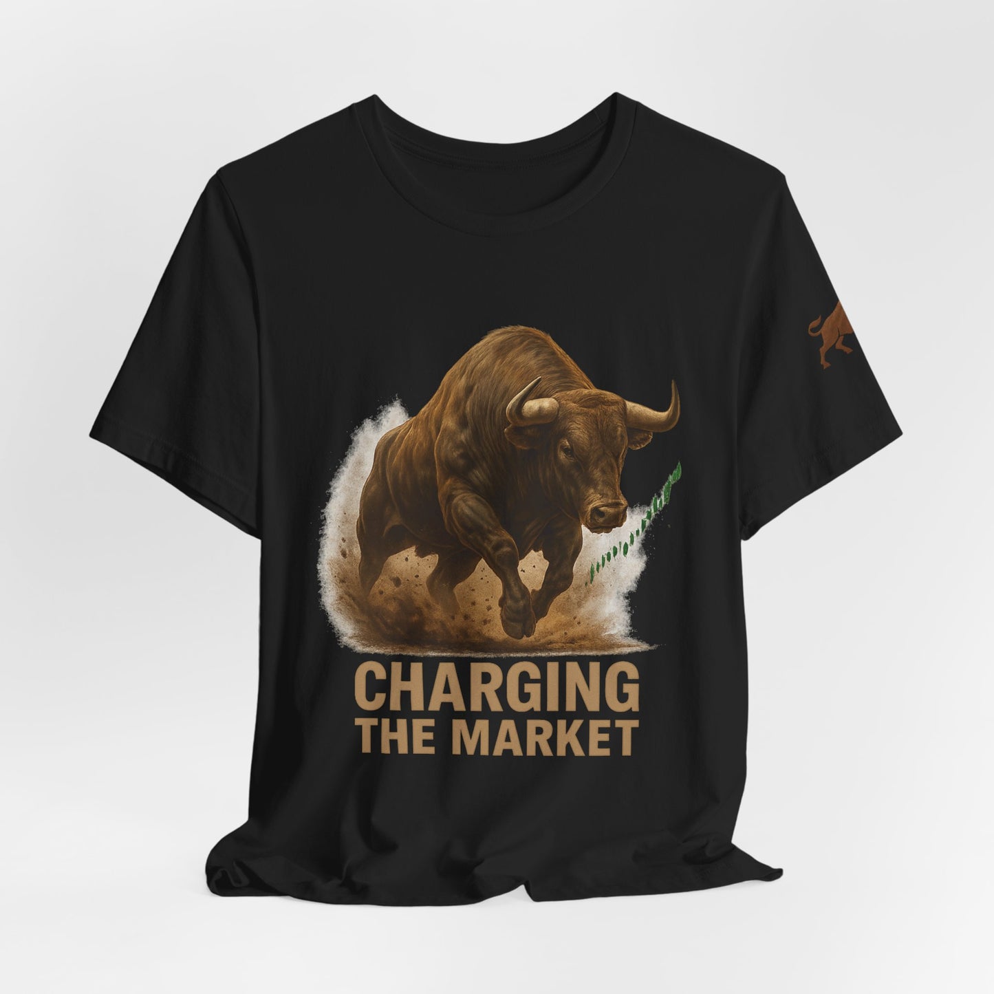 Premium Crypto Trading Tee - Charging the Market Brown Fur Bull Graphic by TheBullThread