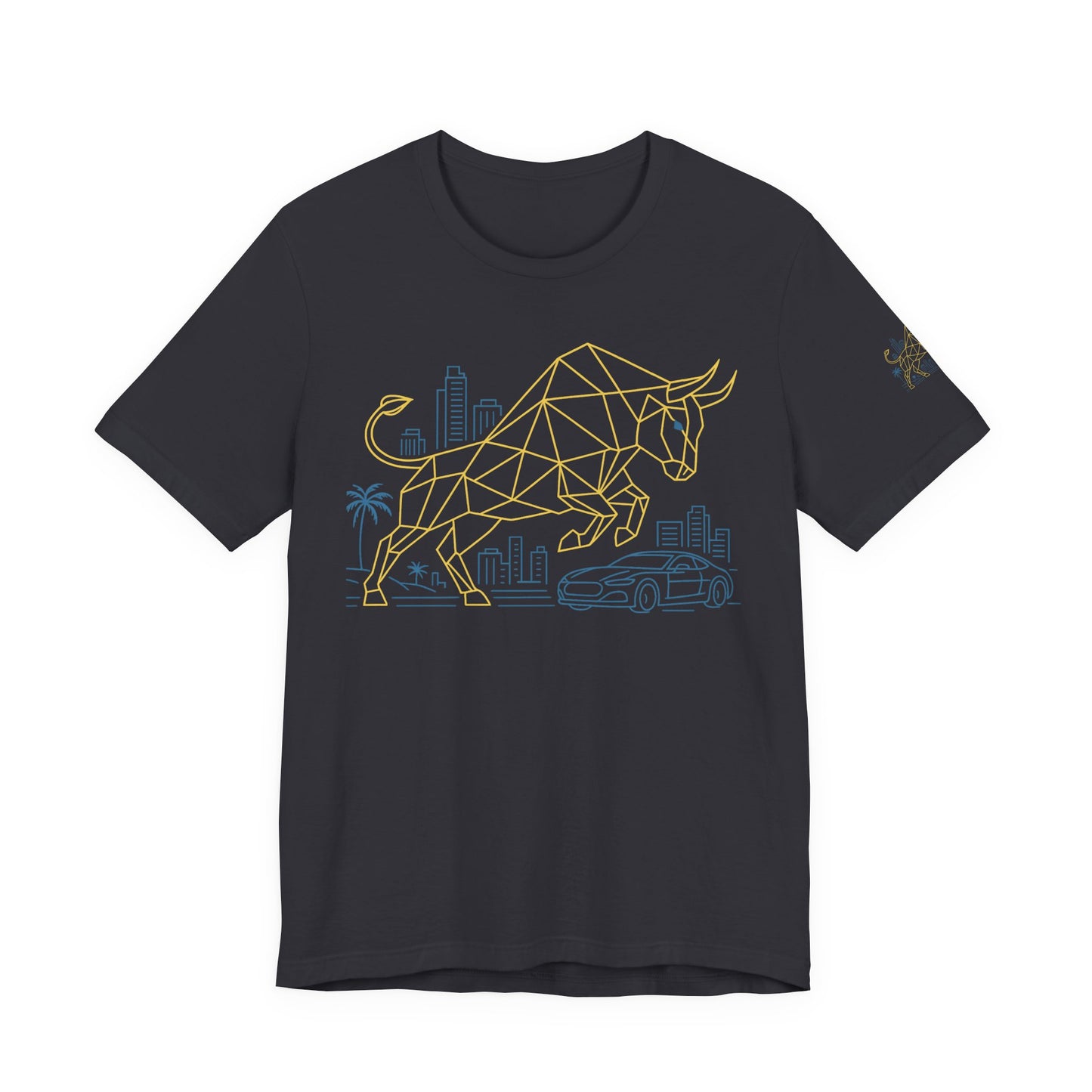 Premium Crypto T-Shirt - Bullish Freedom Gold & Blue Bull Print by TheBullThread