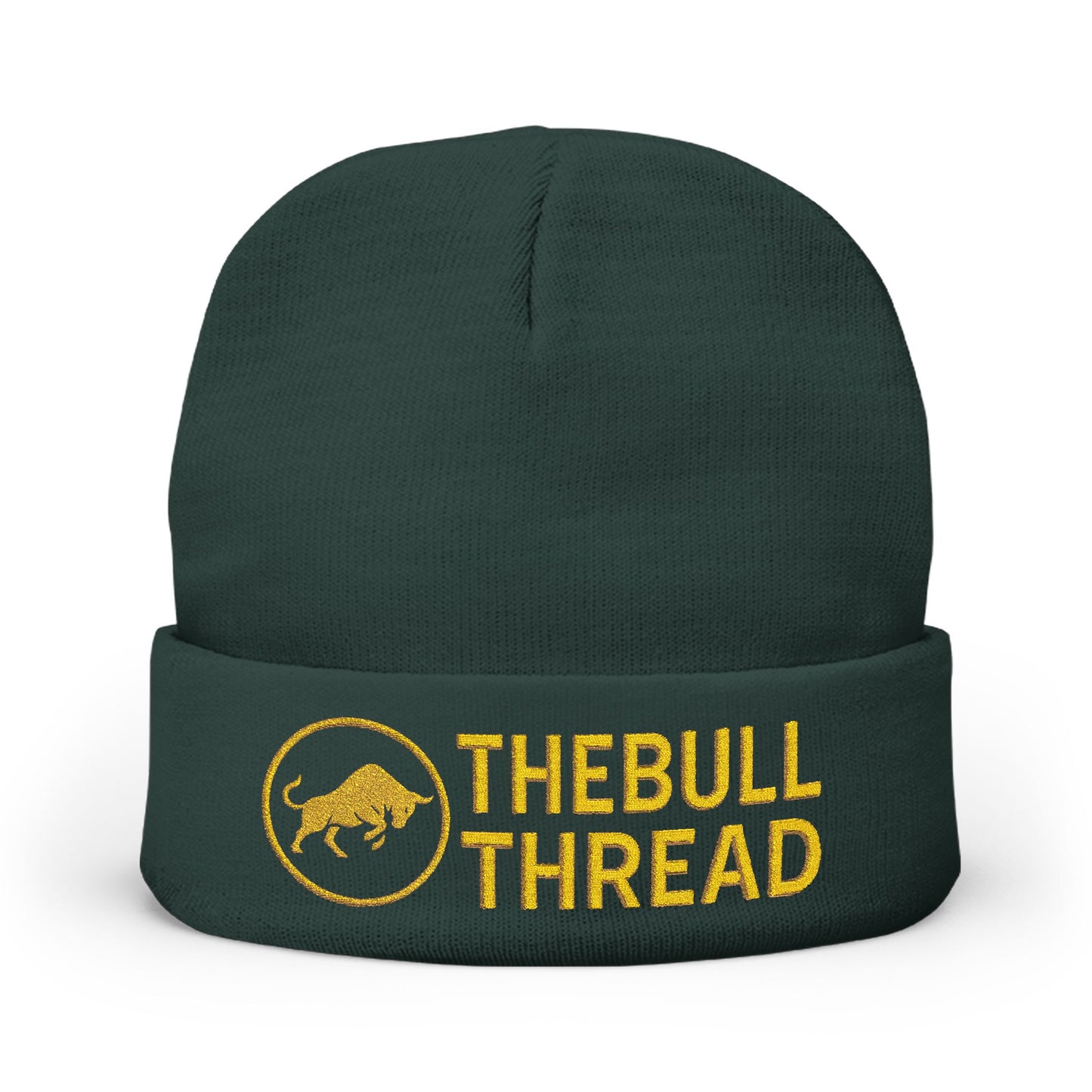 Premium Embroidered Knit Beanie - Gold Logo Knit Hat by TheBullThread