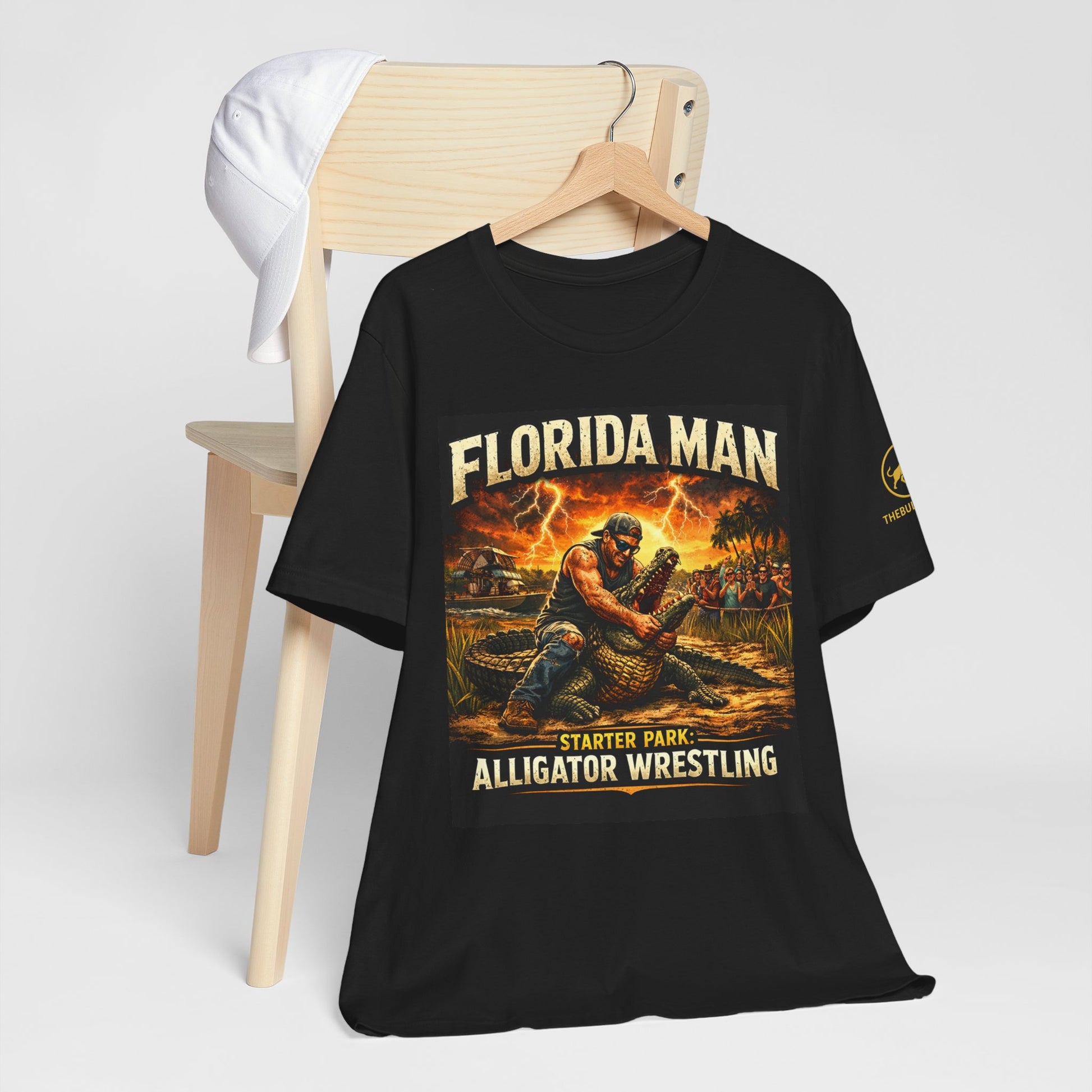 Florida Man Alligator Wrestling Shirt, Funny Florida Meme Tee, Gator Wrestler Graphic T-Shirt, Everglades Swamp Humor Shirt.
